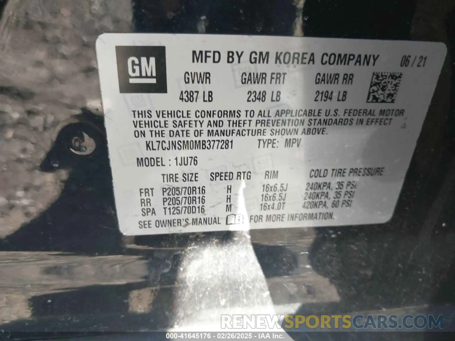 9 Фотография поврежденного автомобиля KL7CJNSM0MB377281 CHEVROLET TRAX 2021