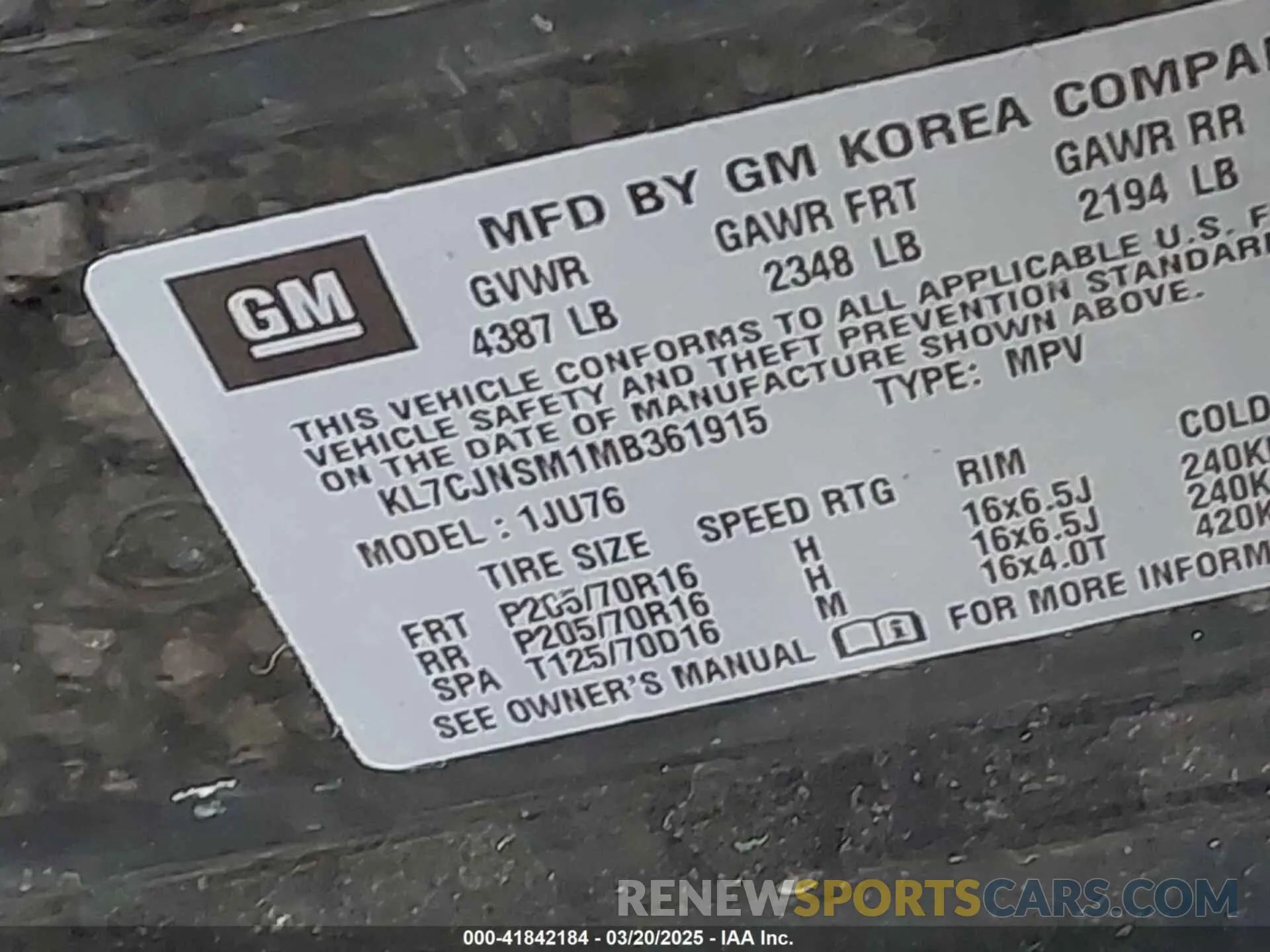 9 Фотография поврежденного автомобиля KL7CJNSM1MB361915 CHEVROLET TRAX 2021