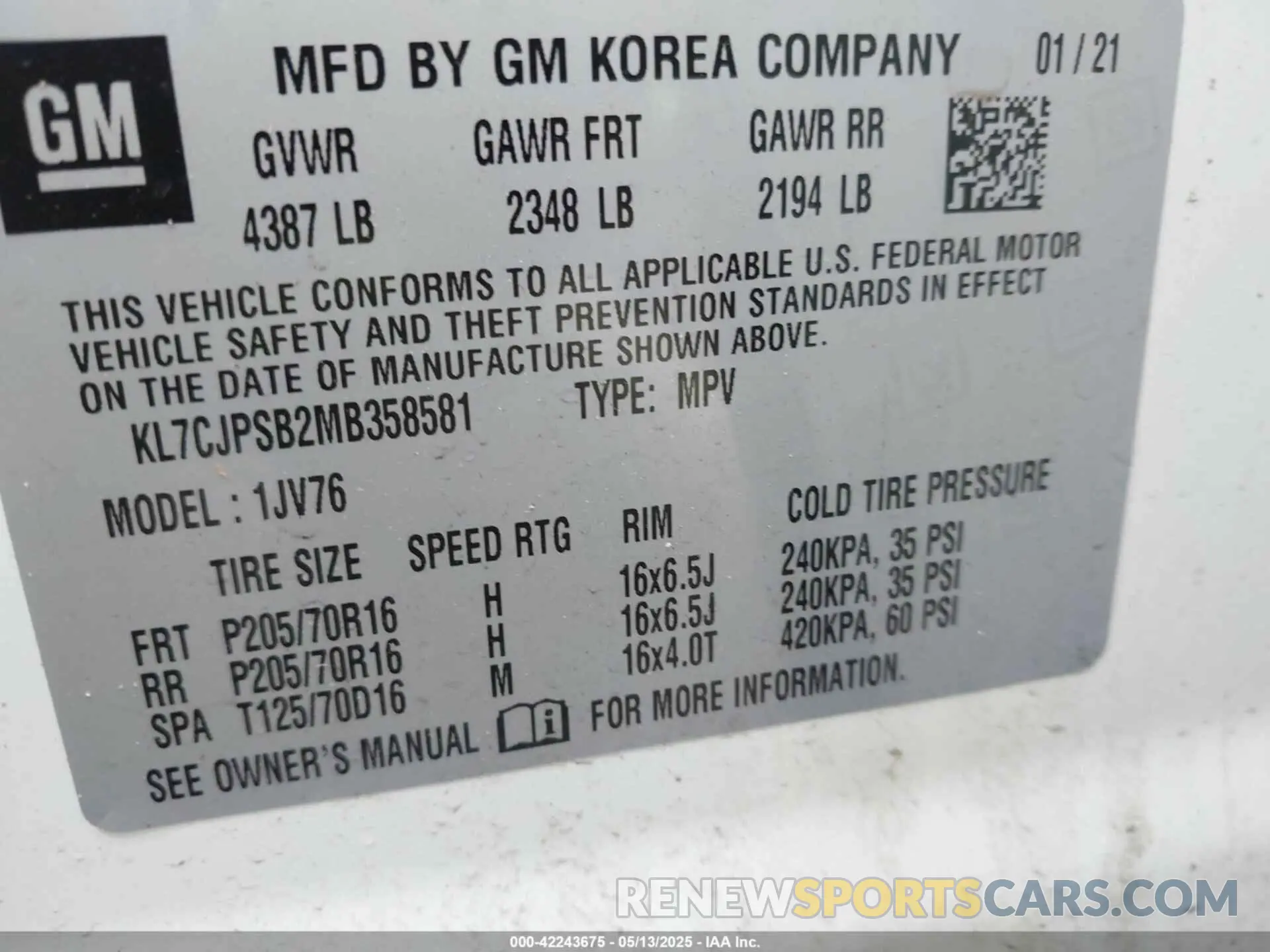 9 Photograph of a damaged car KL7CJPSB2MB358581 CHEVROLET TRAX 2021