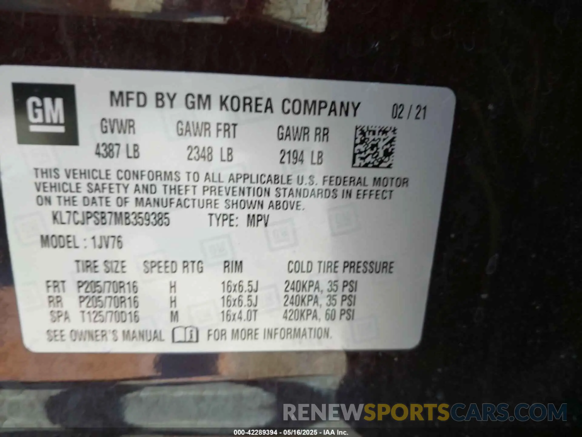 9 Фотография поврежденного автомобиля KL7CJPSB7MB359385 CHEVROLET TRAX 2021
