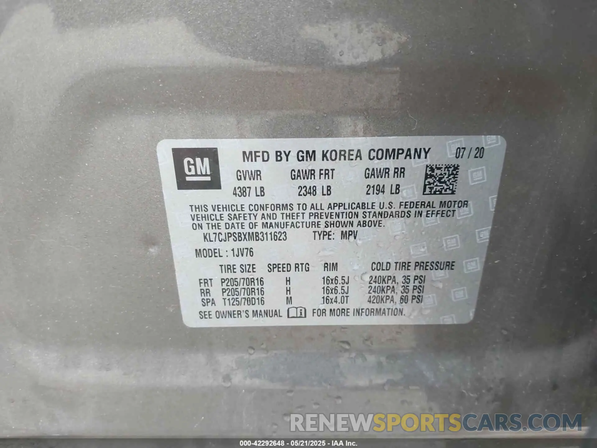 9 Photograph of a damaged car KL7CJPSBXMB311623 CHEVROLET TRAX 2021