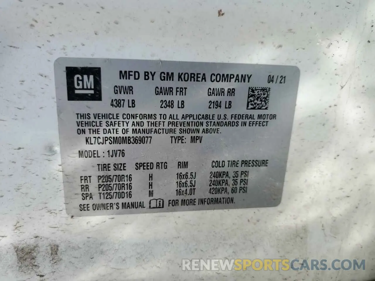 14 Photograph of a damaged car KL7CJPSM0MB369077 CHEVROLET TRAX 2021
