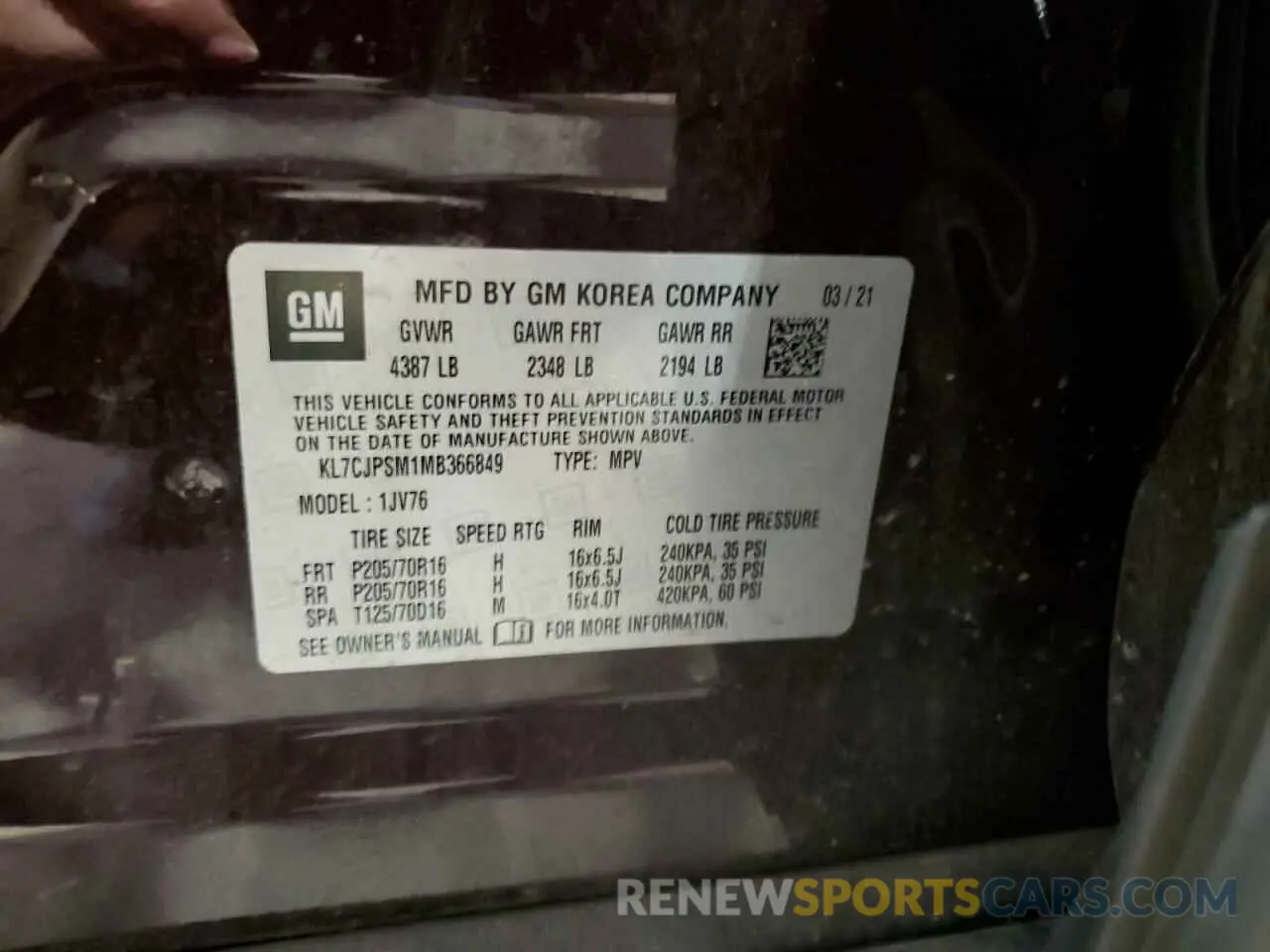 13 Фотография поврежденного автомобиля KL7CJPSM1MB366849 CHEVROLET TRAX 2021