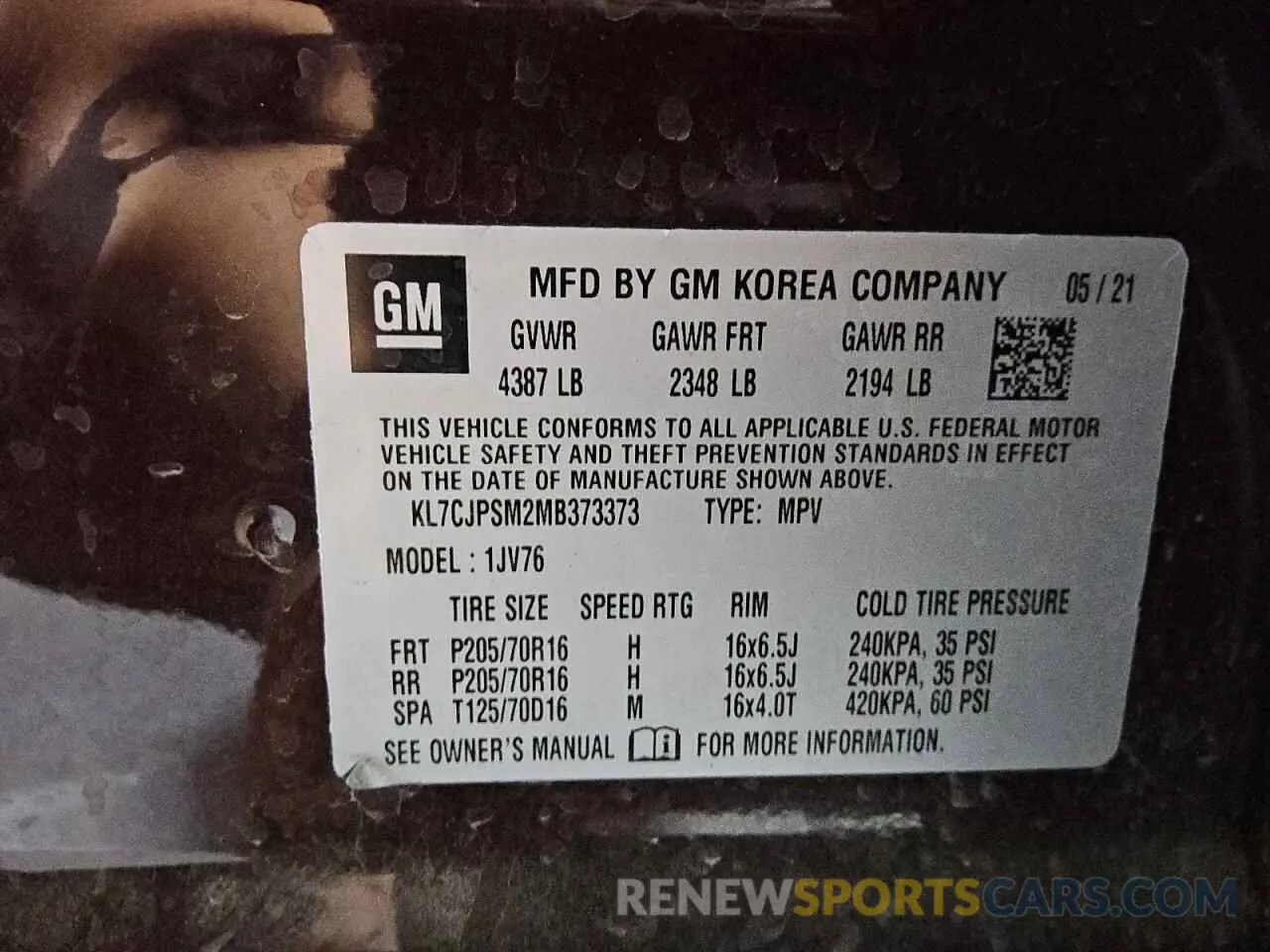 13 Photograph of a damaged car KL7CJPSM2MB373373 CHEVROLET TRAX 2021