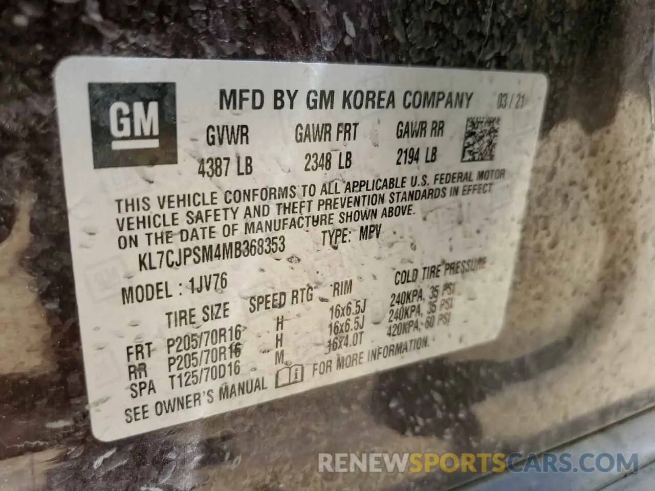 13 Photograph of a damaged car KL7CJPSM4MB368353 CHEVROLET TRAX 2021