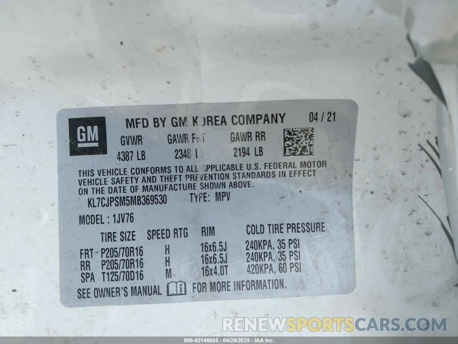 9 Photograph of a damaged car KL7CJPSM5MB369530 CHEVROLET TRAX 2021