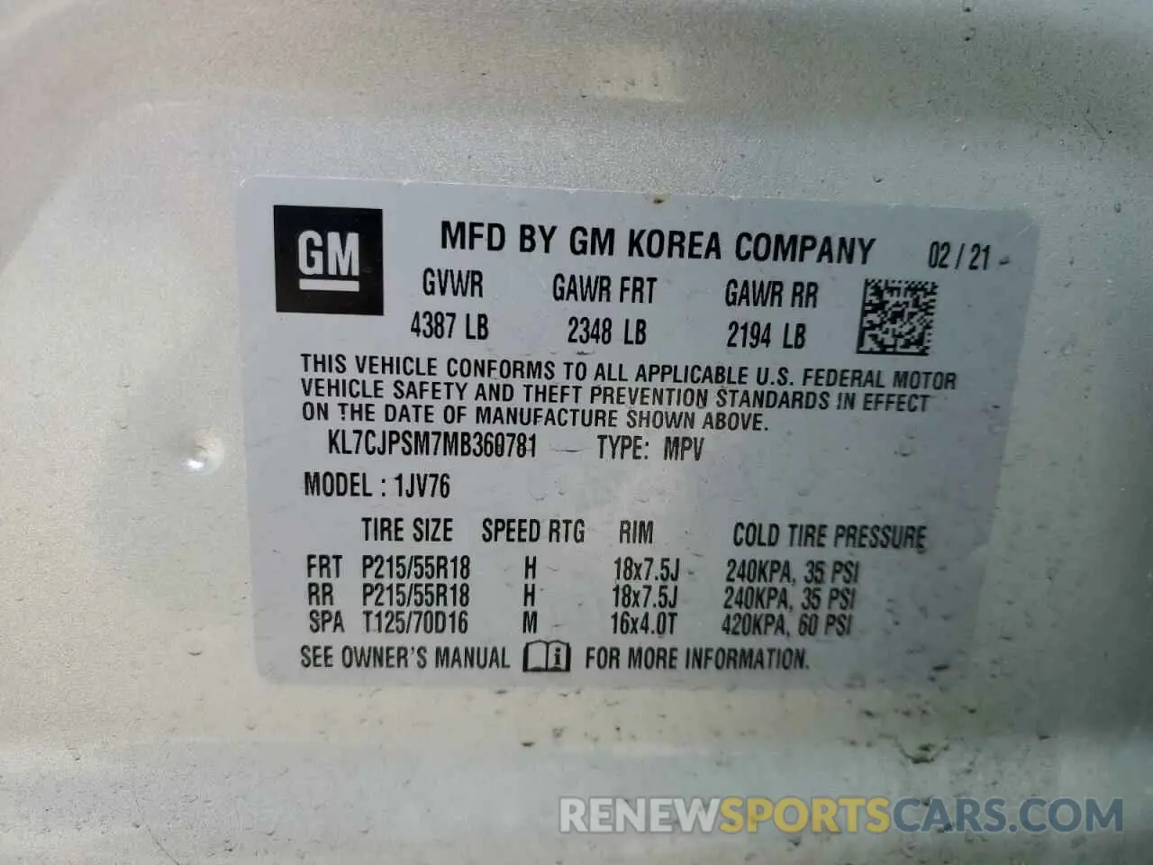 13 Фотография поврежденного автомобиля KL7CJPSM7MB360781 CHEVROLET TRAX 2021