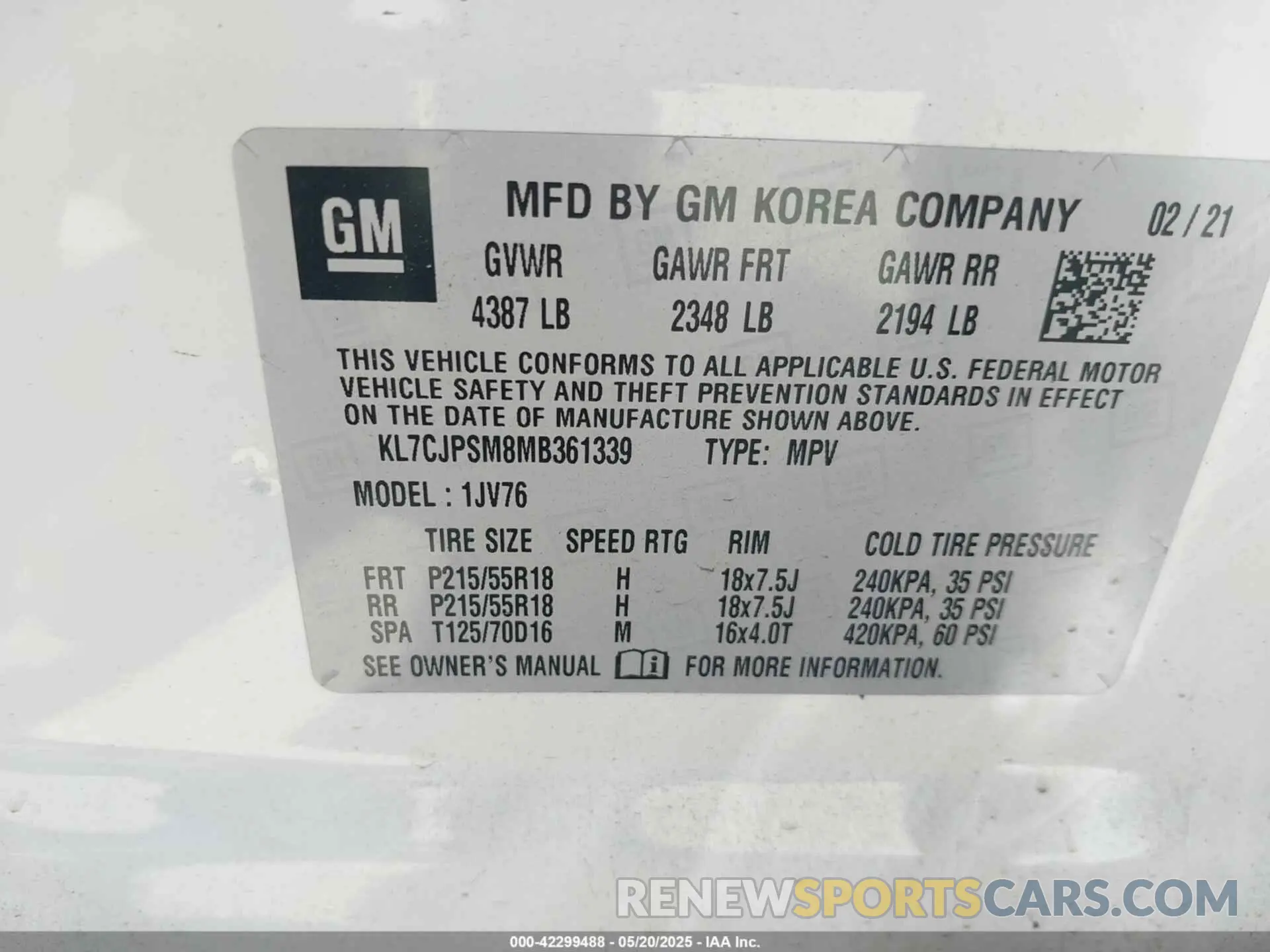 9 Photograph of a damaged car KL7CJPSM8MB361339 CHEVROLET TRAX 2021