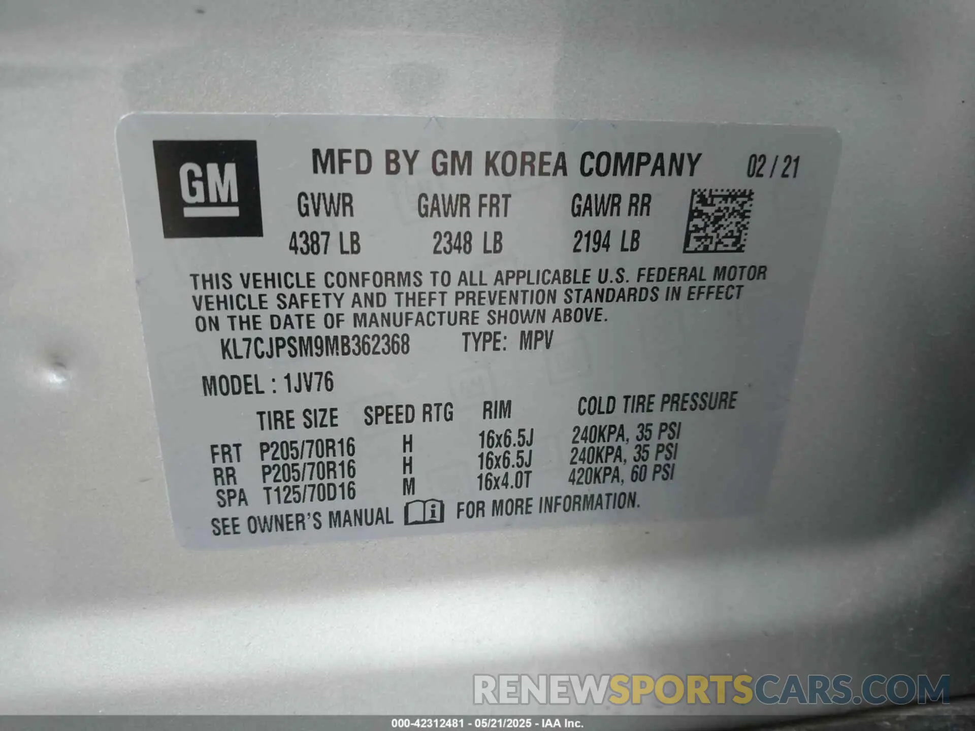 9 Фотография поврежденного автомобиля KL7CJPSM9MB362368 CHEVROLET TRAX 2021