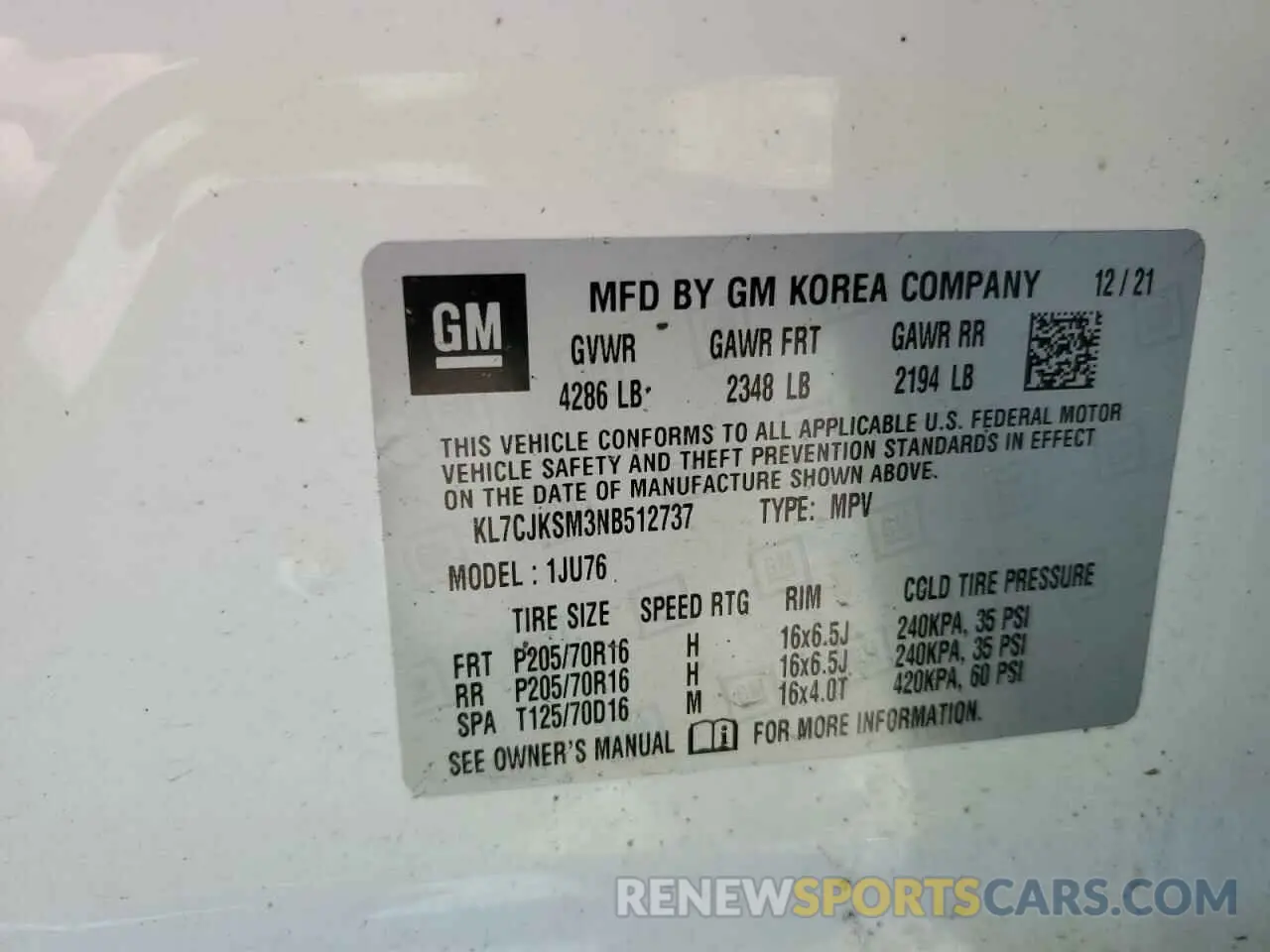 13 Photograph of a damaged car KL7CJKSM3NB512737 CHEVROLET TRAX 2022