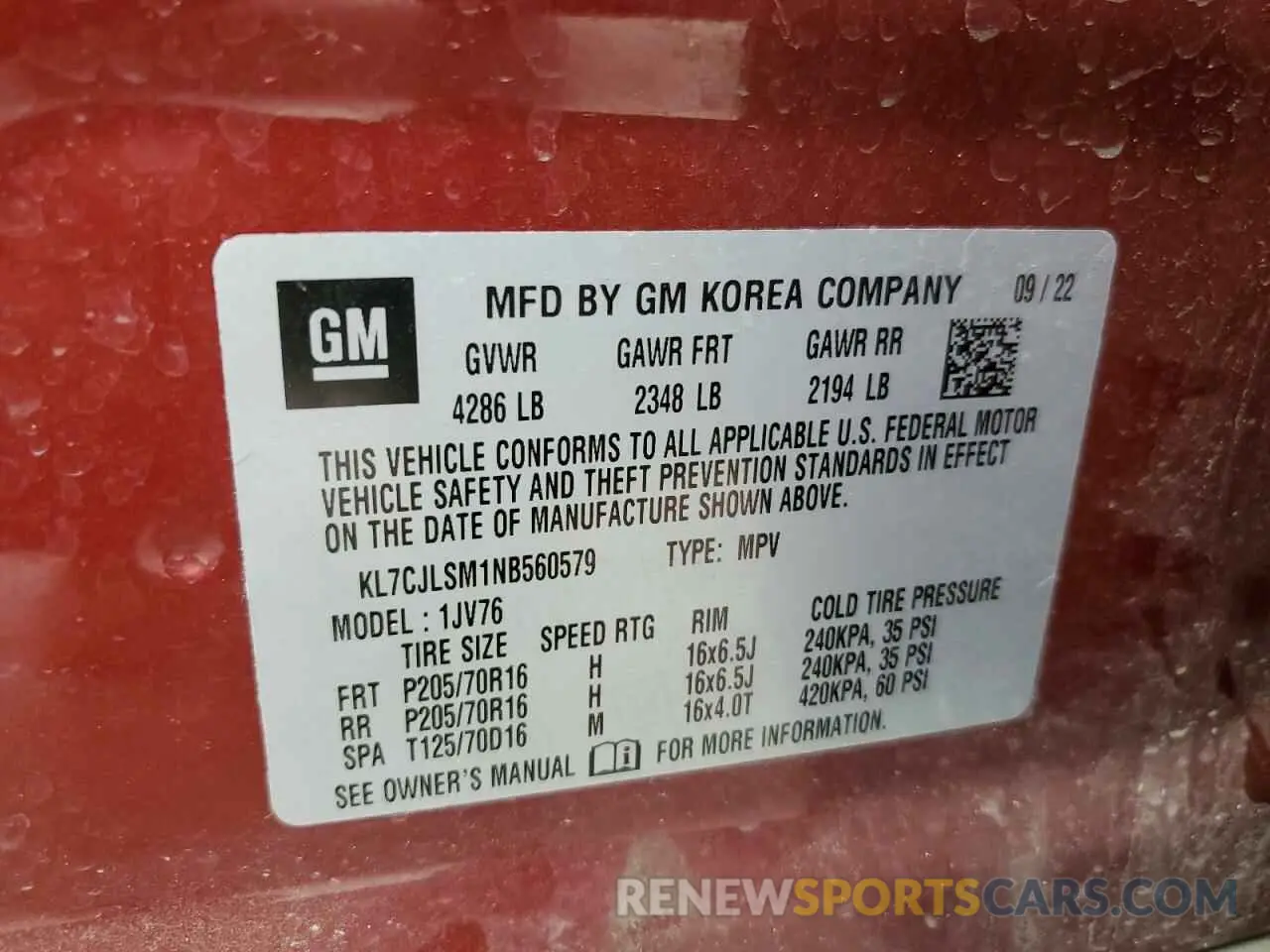 13 Photograph of a damaged car KL7CJLSM1NB560579 CHEVROLET TRAX 2022