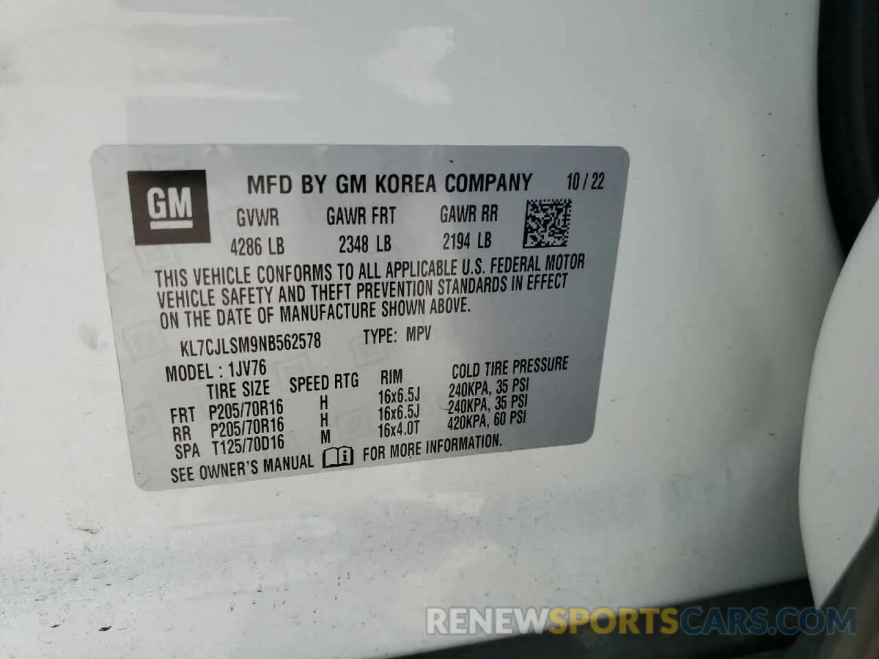 13 Photograph of a damaged car KL7CJLSM9NB562578 CHEVROLET TRAX 2022