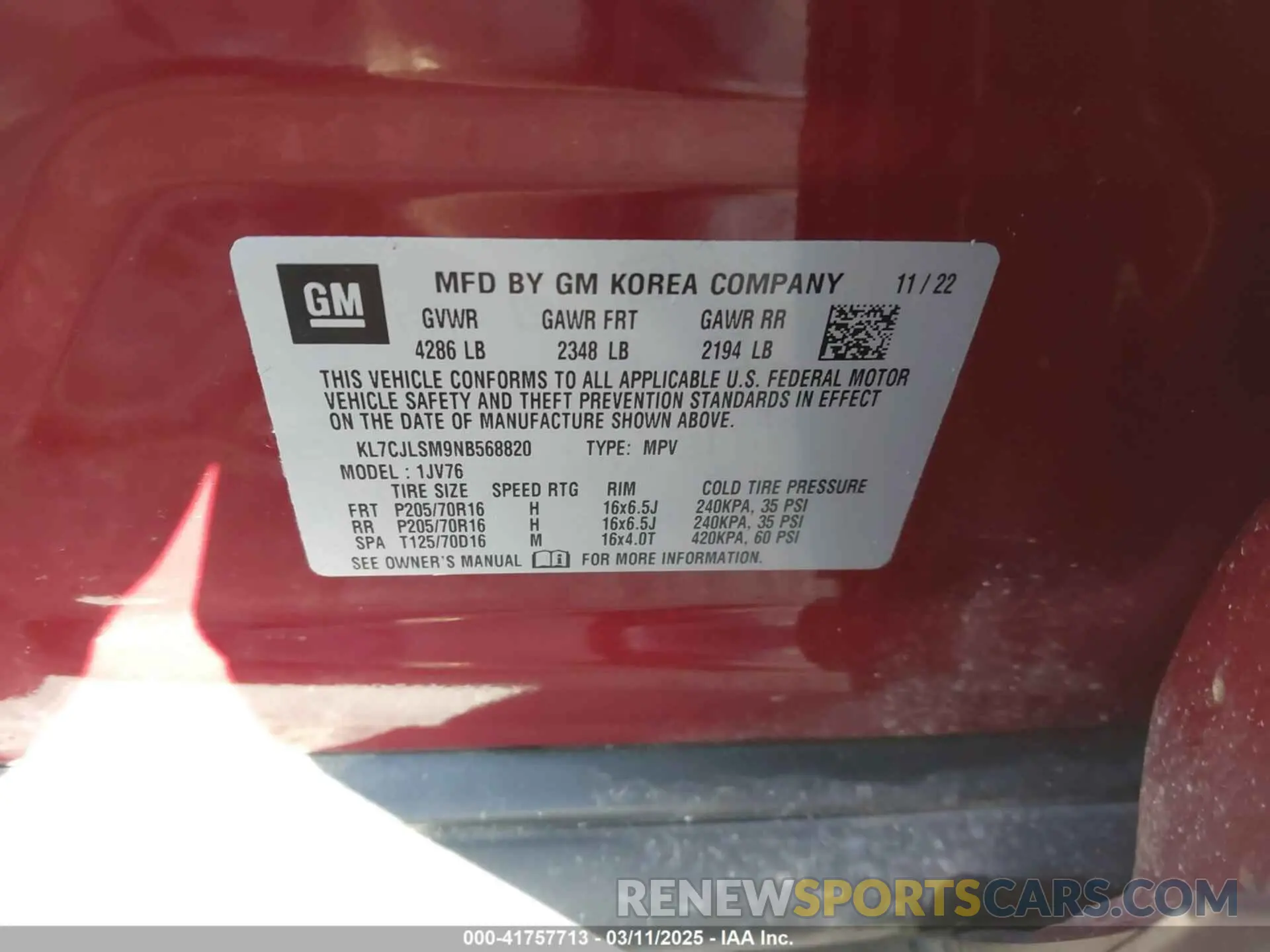 9 Фотография поврежденного автомобиля KL7CJLSM9NB568820 CHEVROLET TRAX 2022