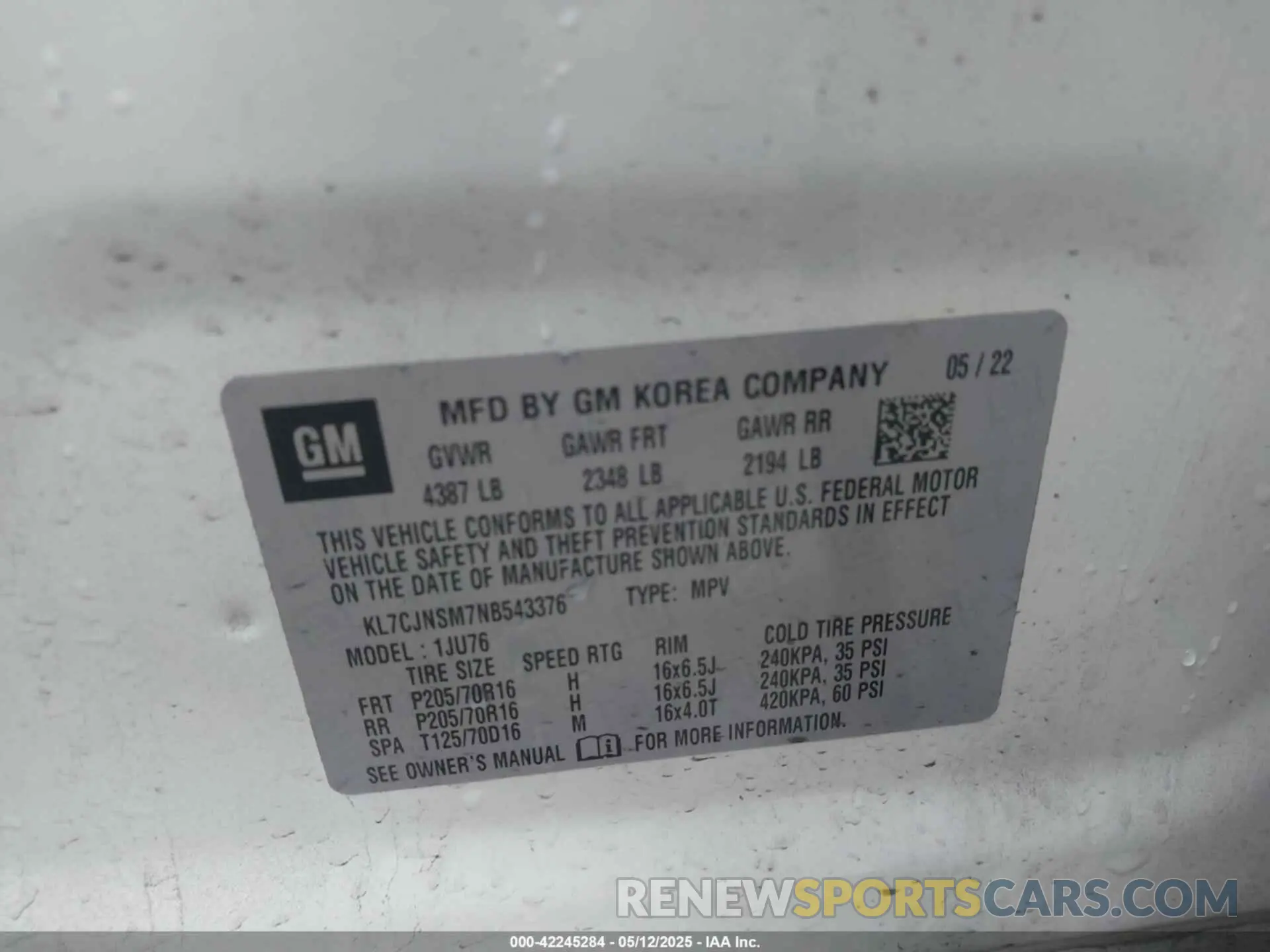 9 Фотография поврежденного автомобиля KL7CJNSM7NB543376 CHEVROLET TRAX 2022