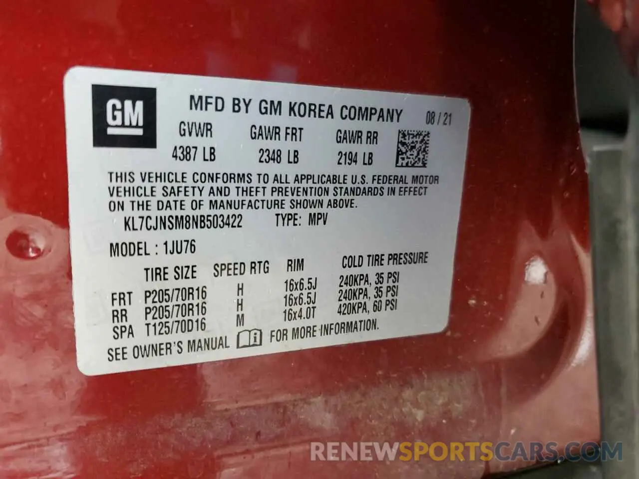 13 Photograph of a damaged car KL7CJNSM8NB503422 CHEVROLET TRAX 2022