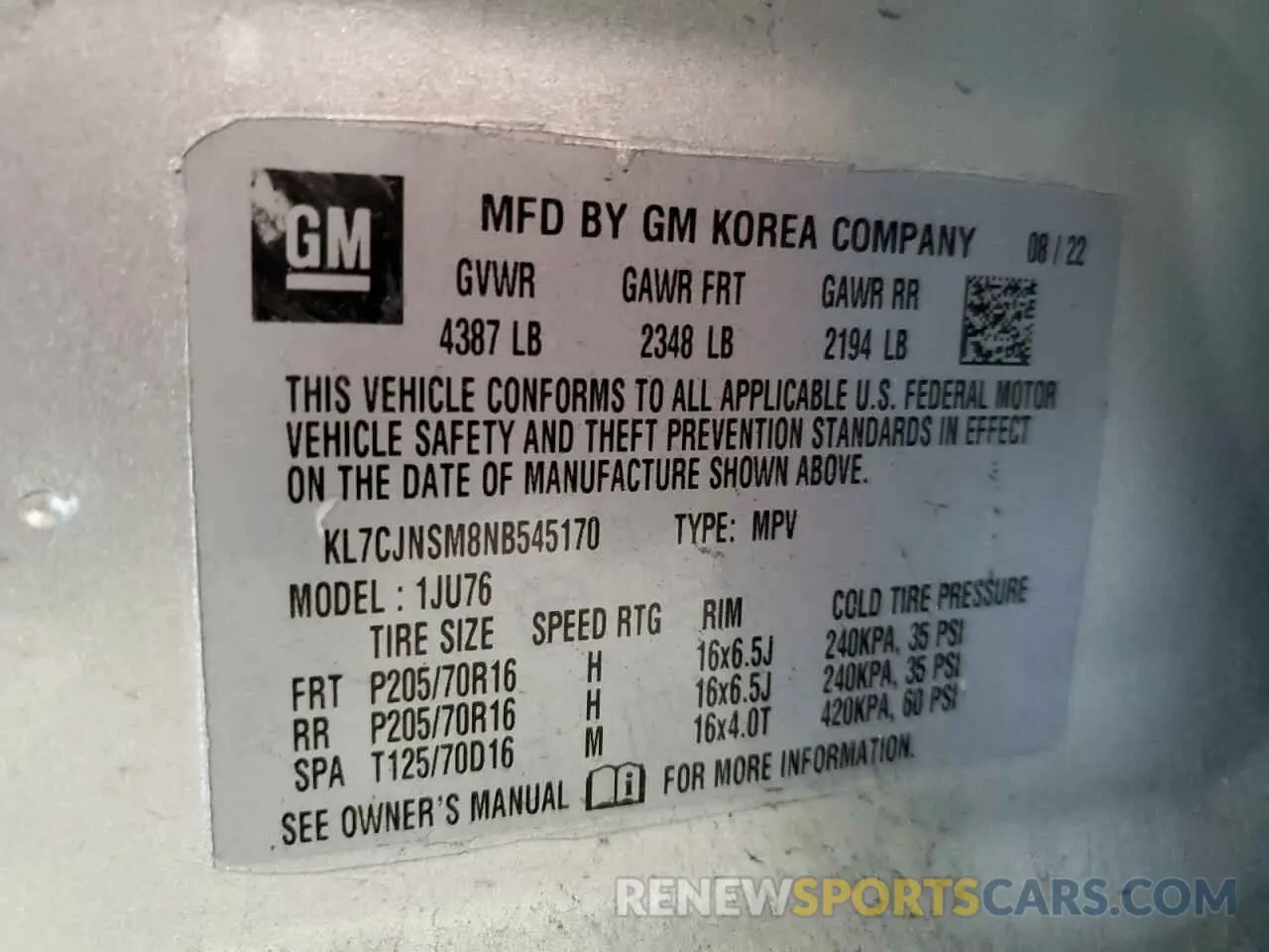 13 Фотография поврежденного автомобиля KL7CJNSM8NB545170 CHEVROLET TRAX 2022