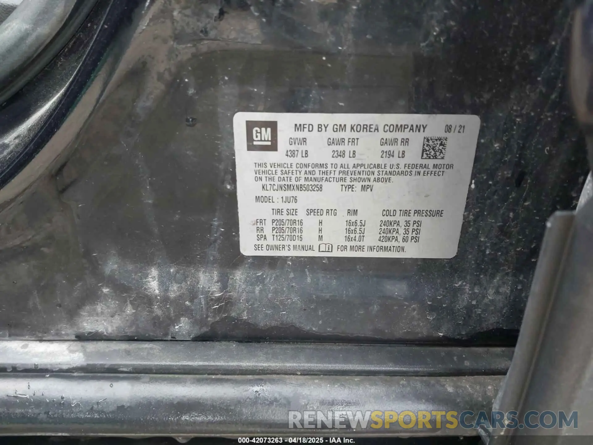 9 Фотография поврежденного автомобиля KL7CJNSMXNB503258 CHEVROLET TRAX 2022
