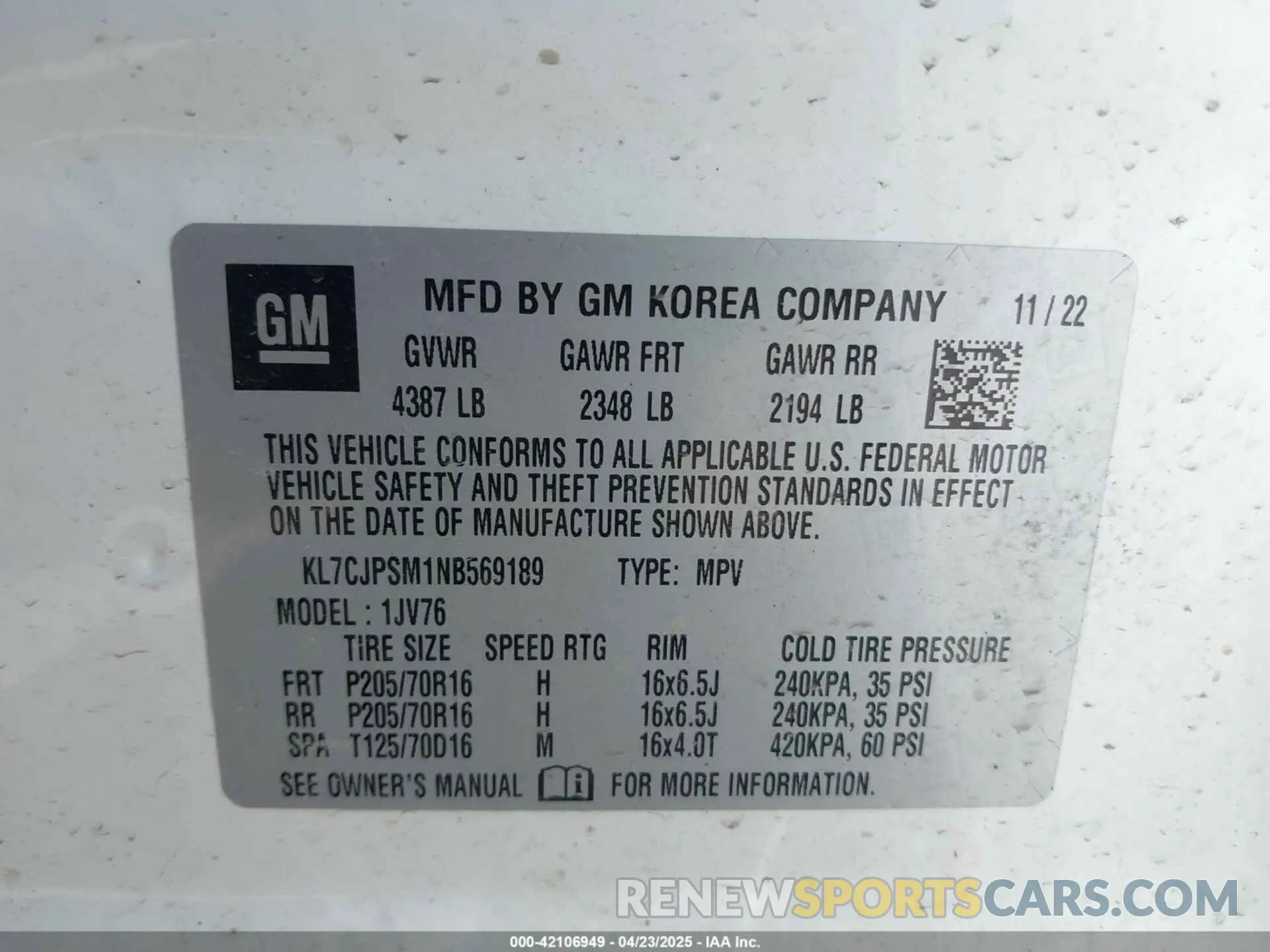 9 Фотография поврежденного автомобиля KL7CJPSM1NB569189 CHEVROLET TRAX 2022