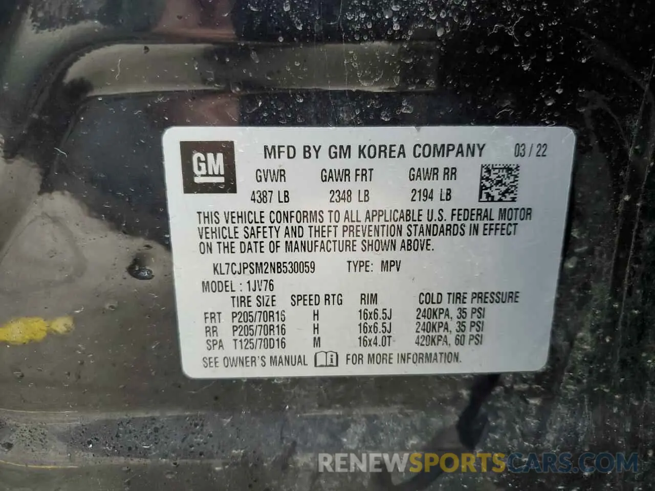13 Фотография поврежденного автомобиля KL7CJPSM2NB530059 CHEVROLET TRAX 2022