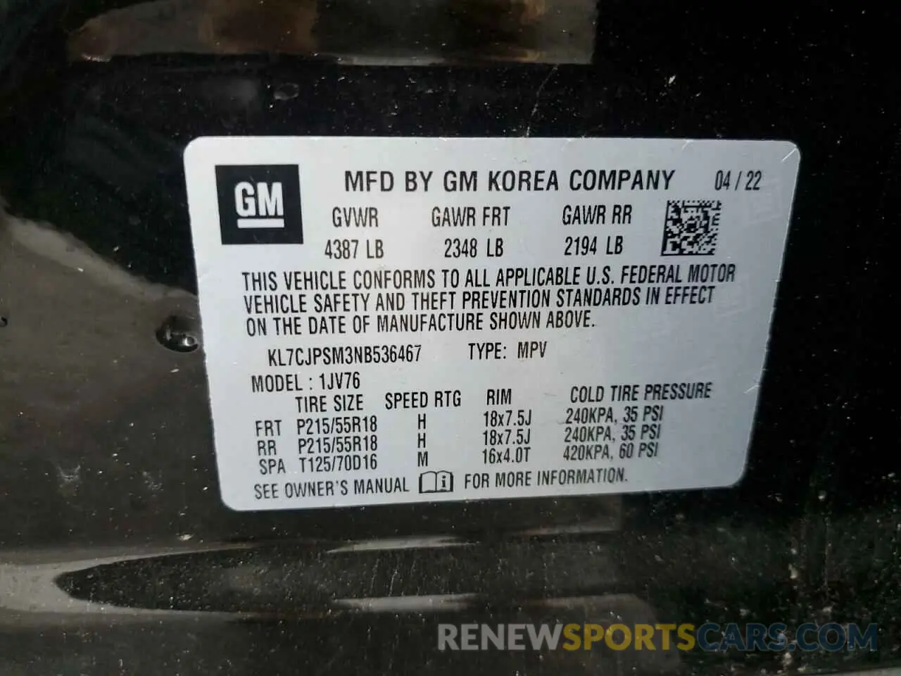 14 Photograph of a damaged car KL7CJPSM3NB536467 CHEVROLET TRAX 2022
