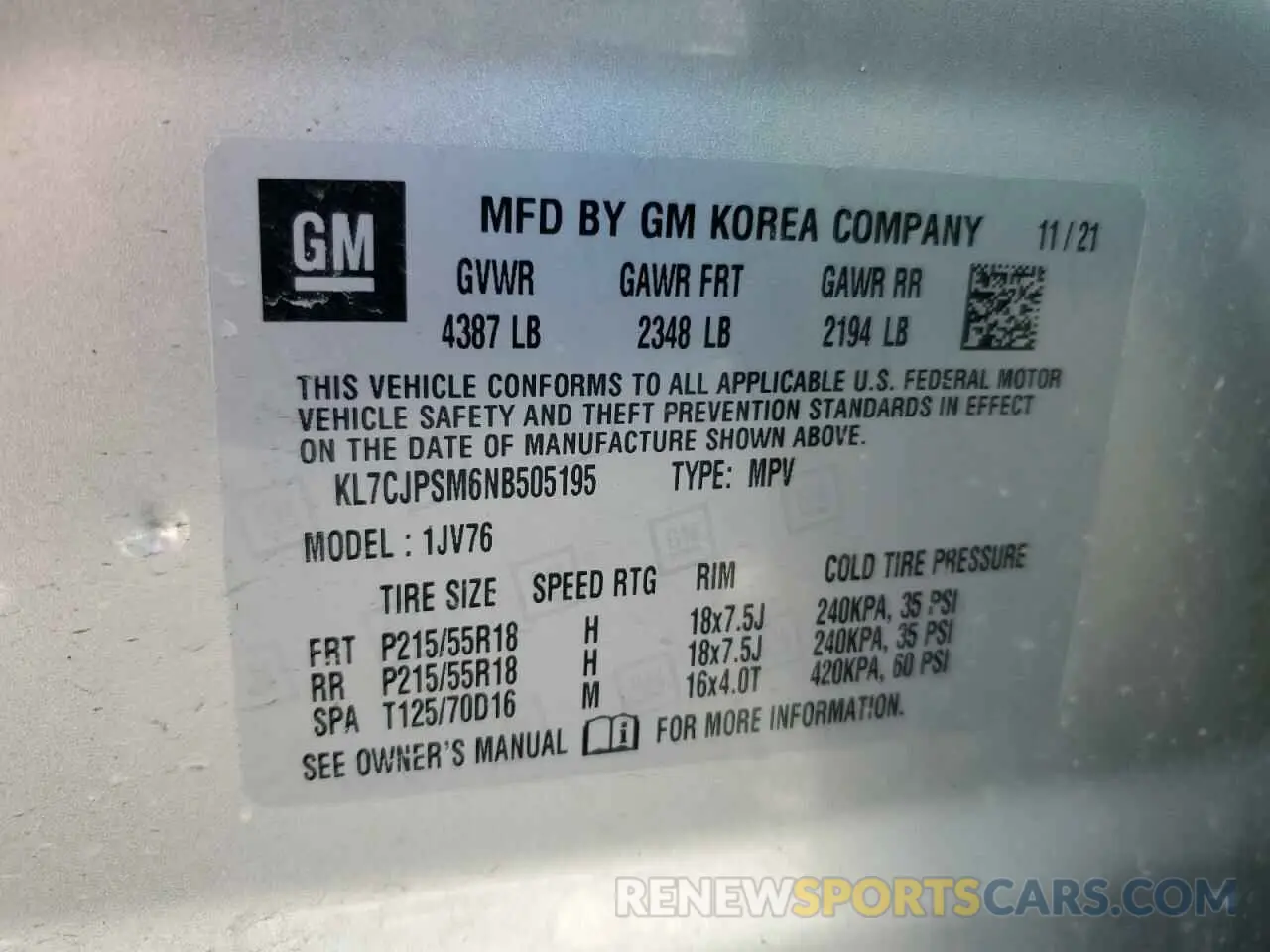 14 Photograph of a damaged car KL7CJPSM6NB505195 CHEVROLET TRAX 2022