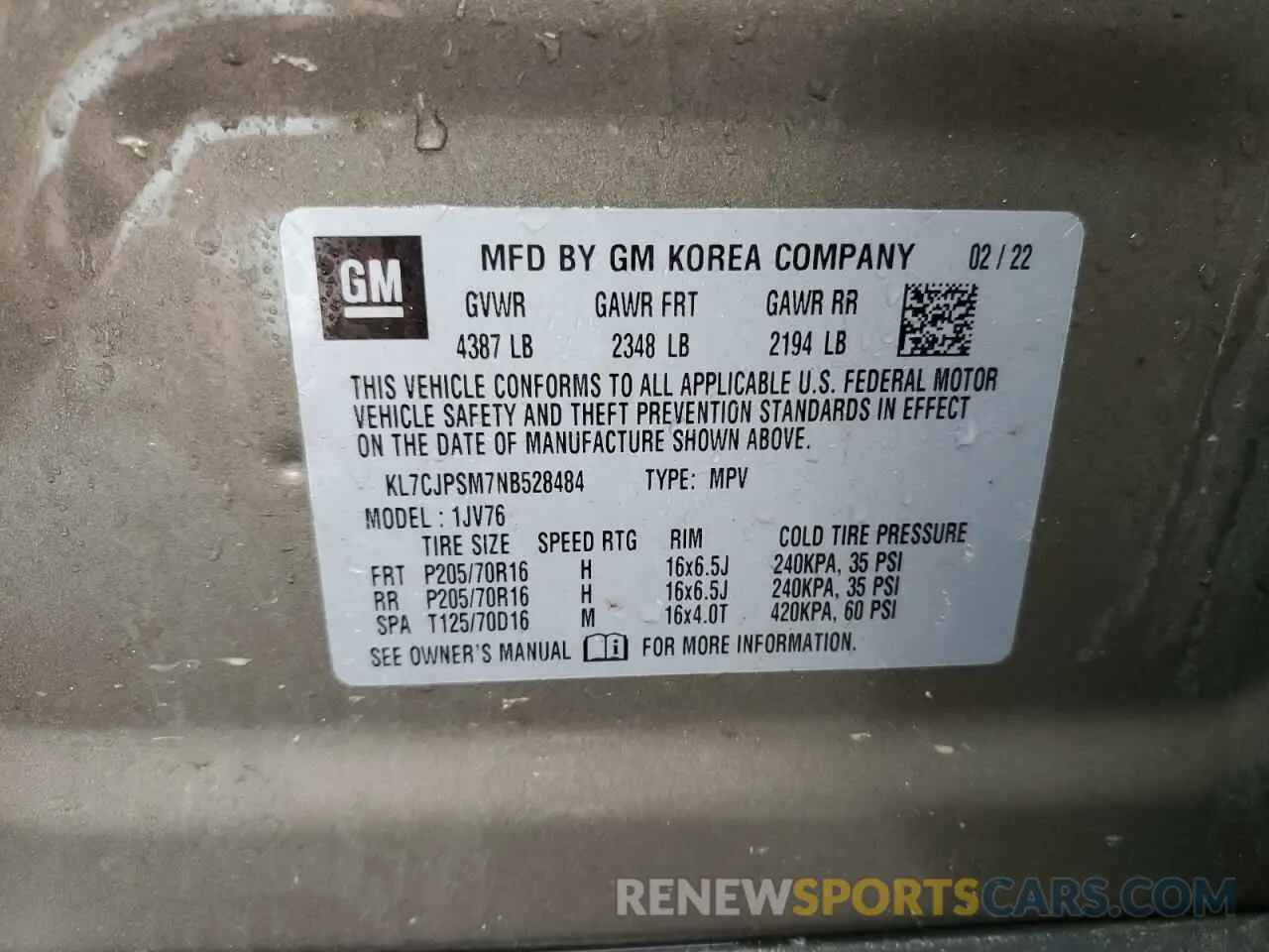 13 Фотография поврежденного автомобиля KL7CJPSM7NB528484 CHEVROLET TRAX 2022
