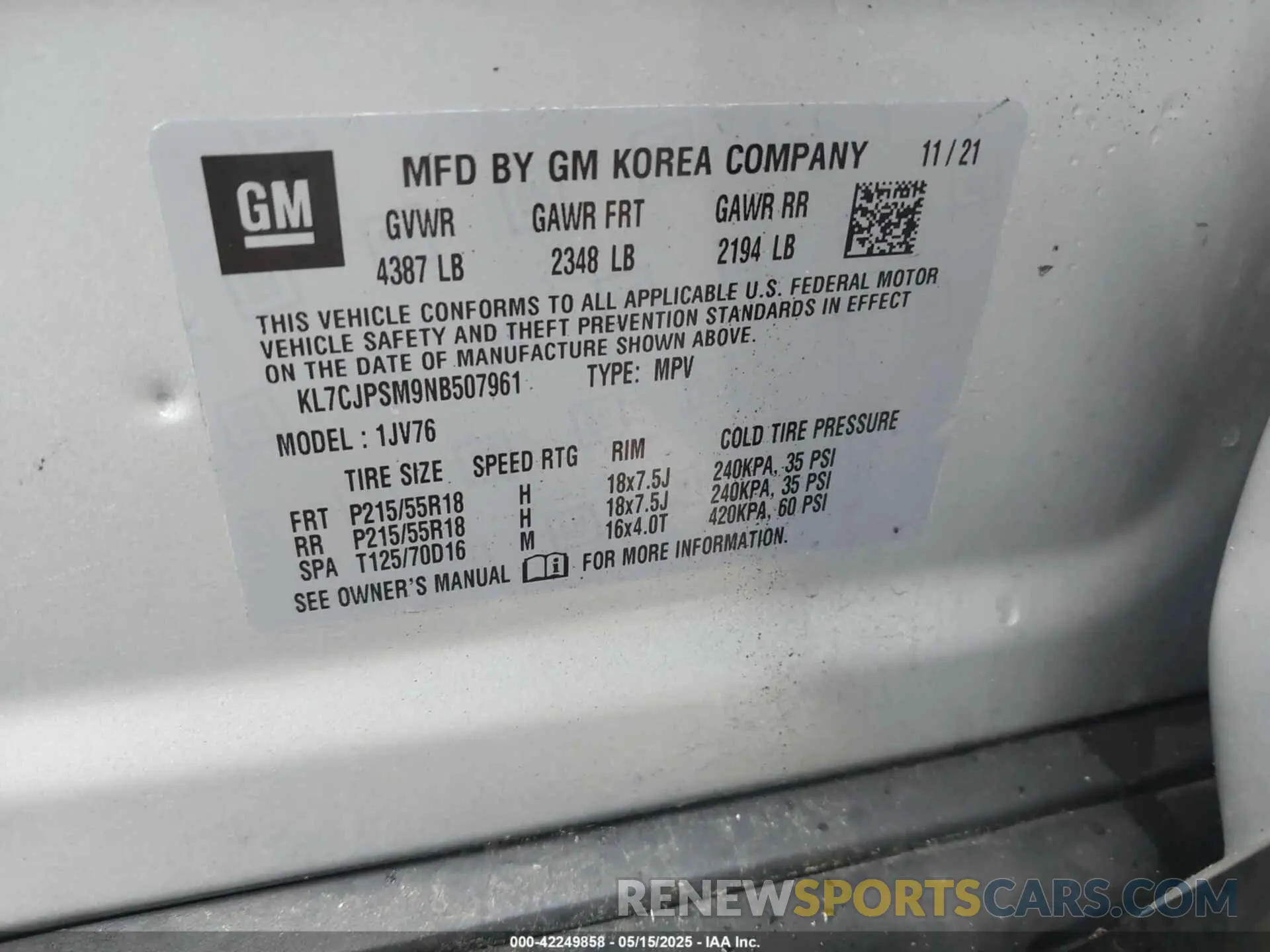 9 Фотография поврежденного автомобиля KL7CJPSM9NB507961 CHEVROLET TRAX 2022