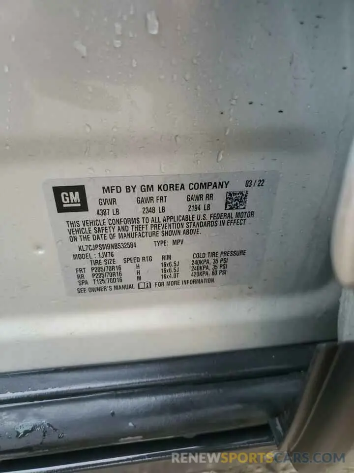 13 Photograph of a damaged car KL7CJPSM9NB532584 CHEVROLET TRAX 2022