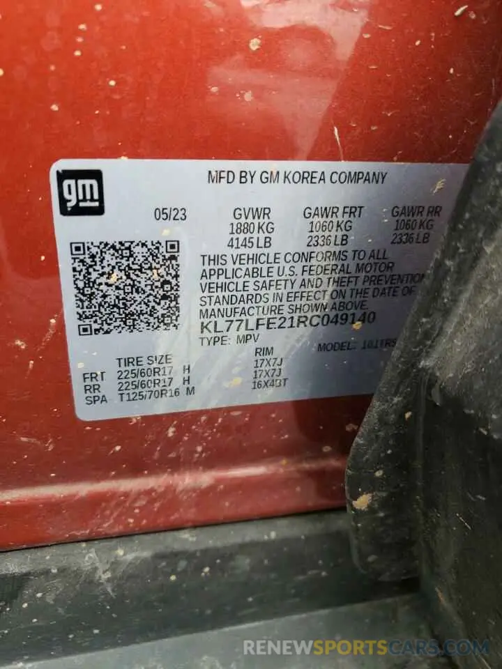 12 Фотография поврежденного автомобиля KL77LFE21RC049140 CHEVROLET TRAX 2024
