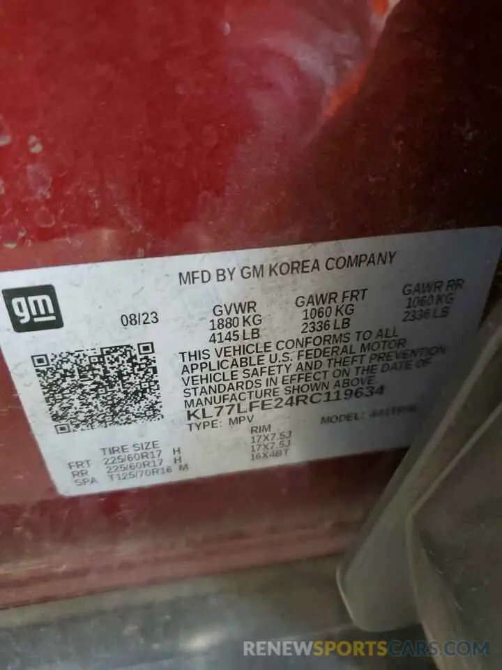 13 Фотография поврежденного автомобиля KL77LFE24RC119634 CHEVROLET TRAX 2024