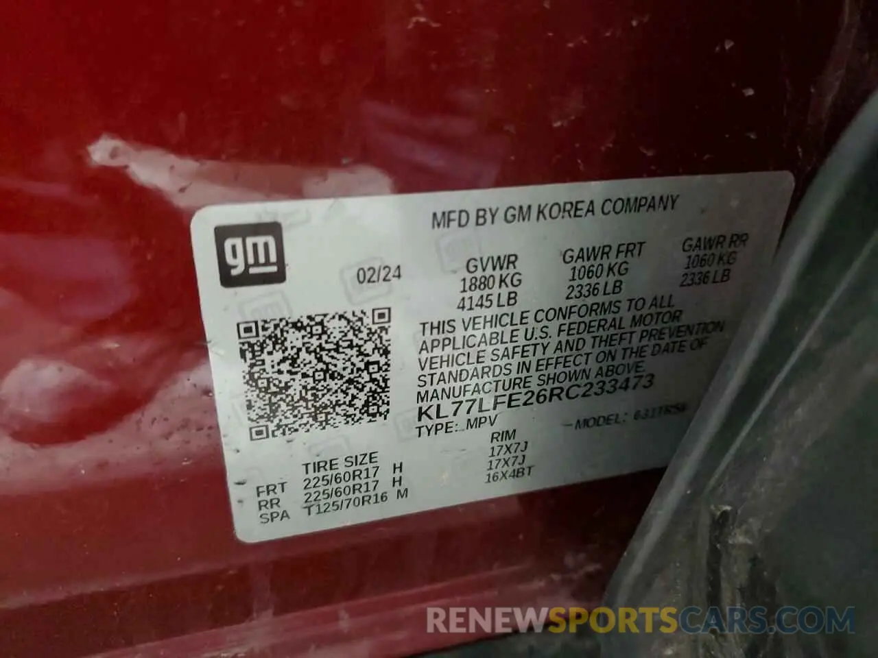 14 Фотография поврежденного автомобиля KL77LFE26RC233473 CHEVROLET TRAX 2024