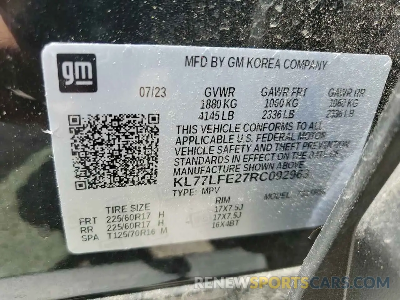 13 Photograph of a damaged car KL77LFE27RC092963 CHEVROLET TRAX 2024