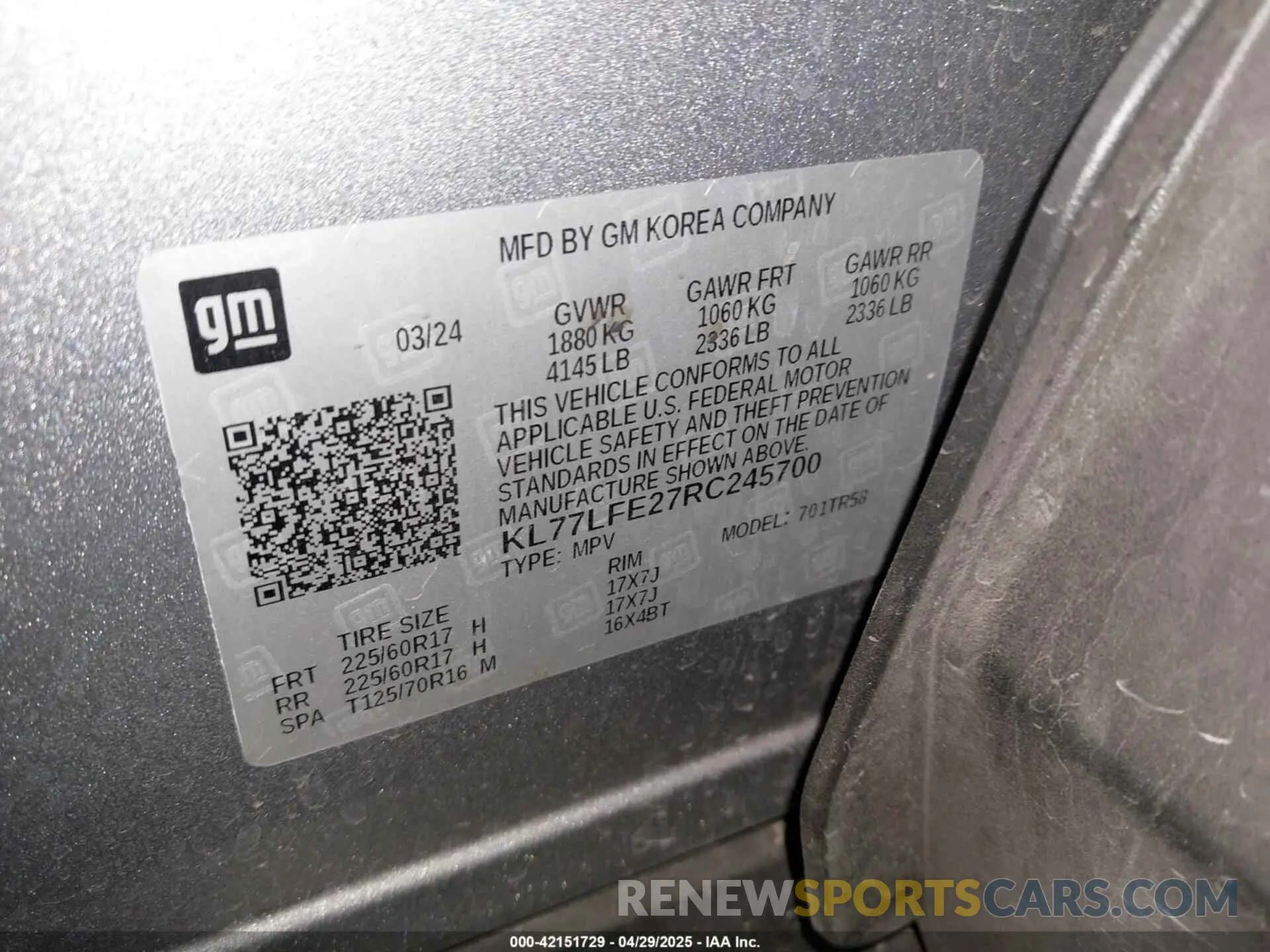 9 Фотография поврежденного автомобиля KL77LFE27RC245700 CHEVROLET TRAX 2024