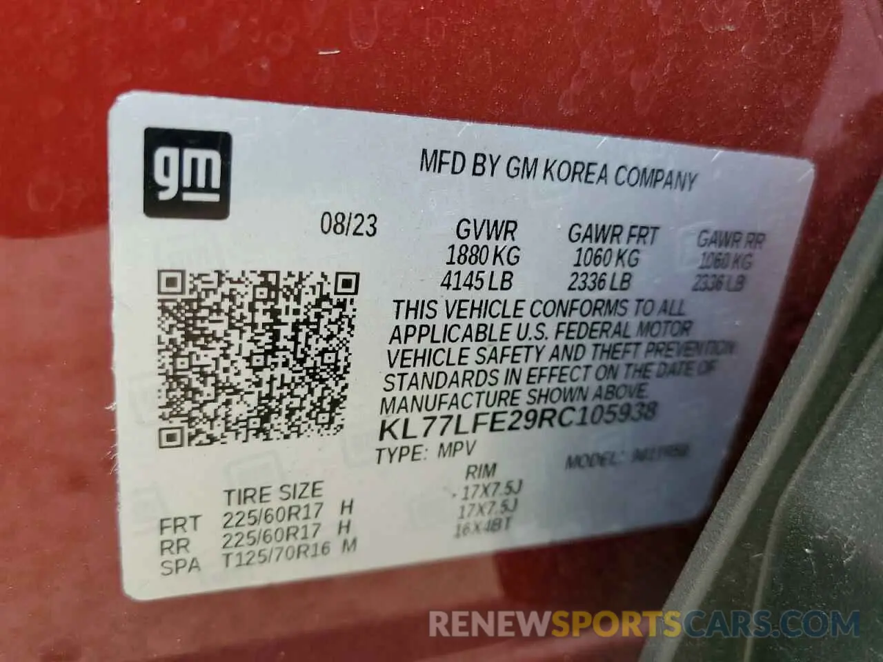 14 Photograph of a damaged car KL77LFE29RC105938 CHEVROLET TRAX 2024