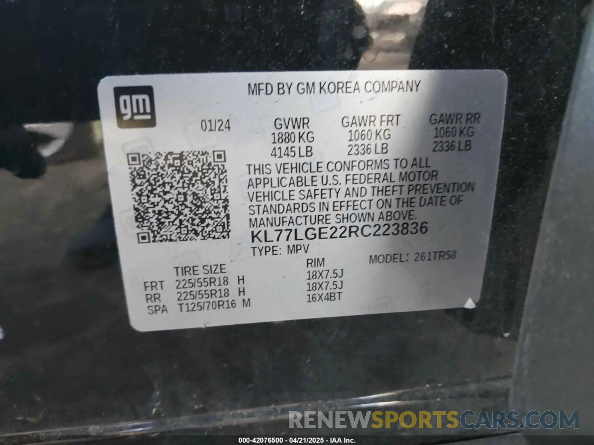 9 Фотография поврежденного автомобиля KL77LGE22RC223836 CHEVROLET TRAX 2024