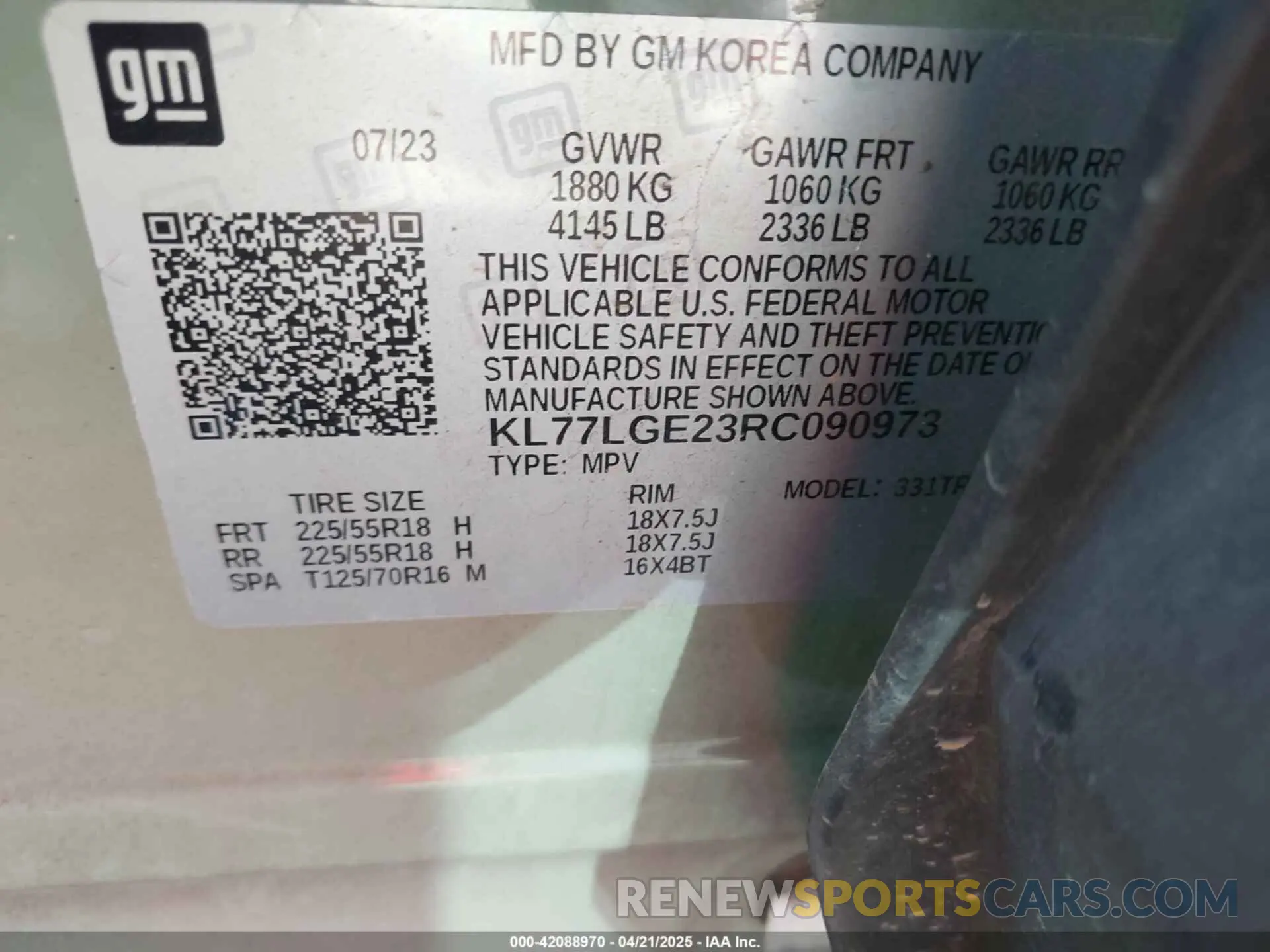 9 Фотография поврежденного автомобиля KL77LGE23RC090973 CHEVROLET TRAX 2024
