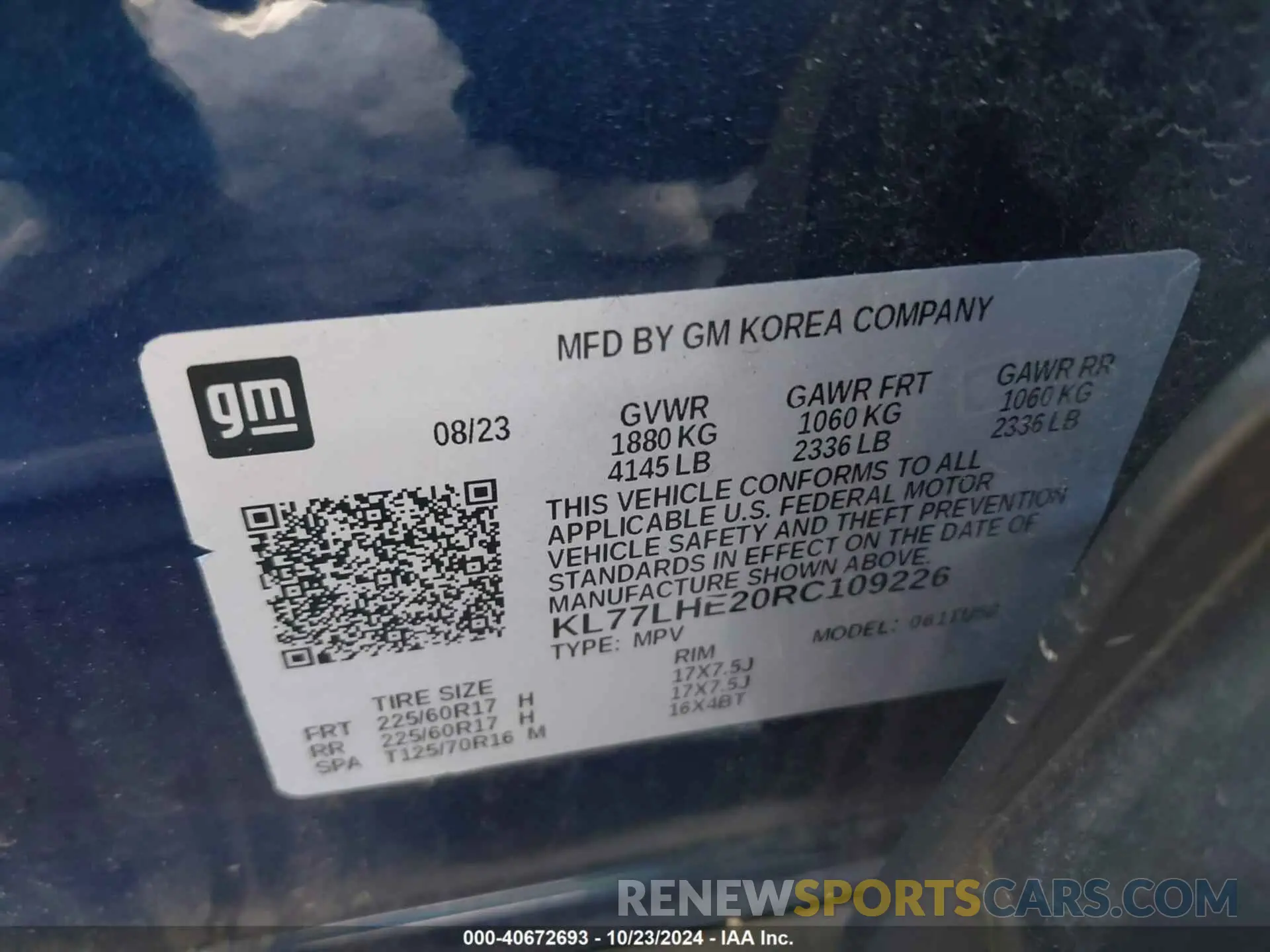 9 Photograph of a damaged car KL77LHE20RC109226 CHEVROLET TRAX 2024