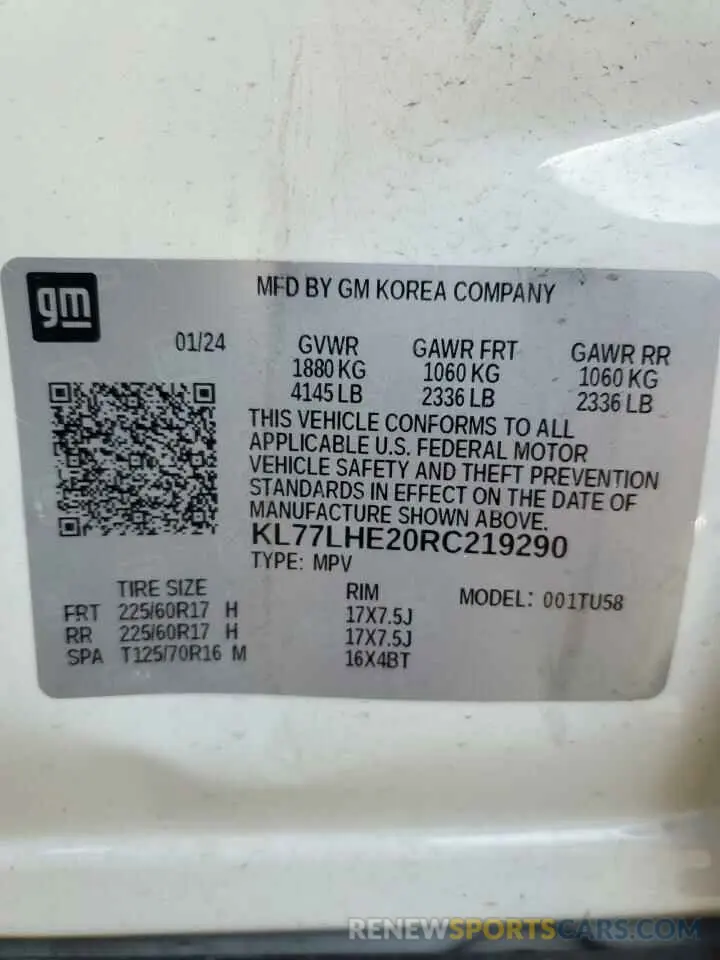 15 Фотография поврежденного автомобиля KL77LHE20RC219290 CHEVROLET TRAX 2024