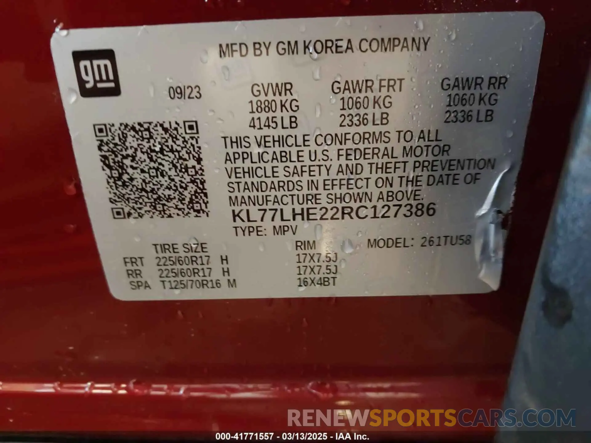 9 Photograph of a damaged car KL77LHE22RC127386 CHEVROLET TRAX 2024