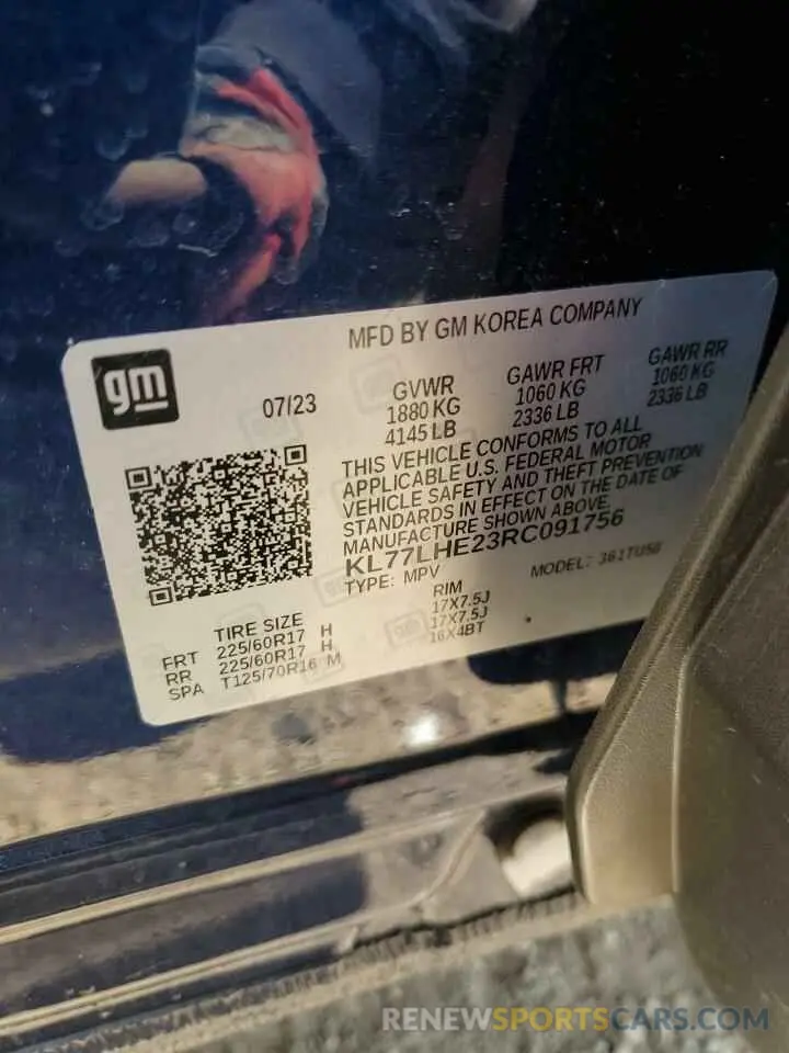 13 Фотография поврежденного автомобиля KL77LHE23RC091756 CHEVROLET TRAX 2024