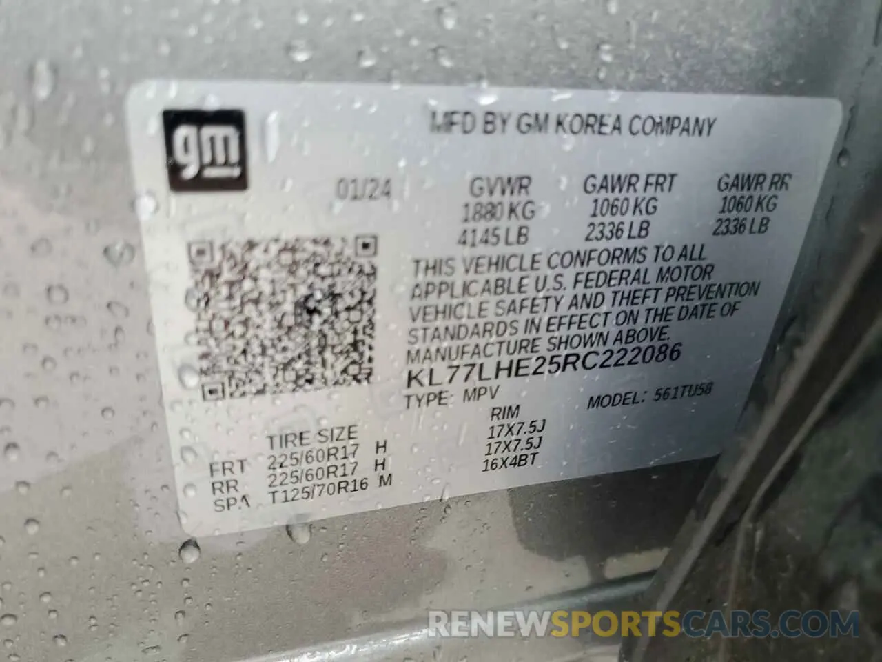 13 Photograph of a damaged car KL77LHE25RC222086 CHEVROLET TRAX 2024