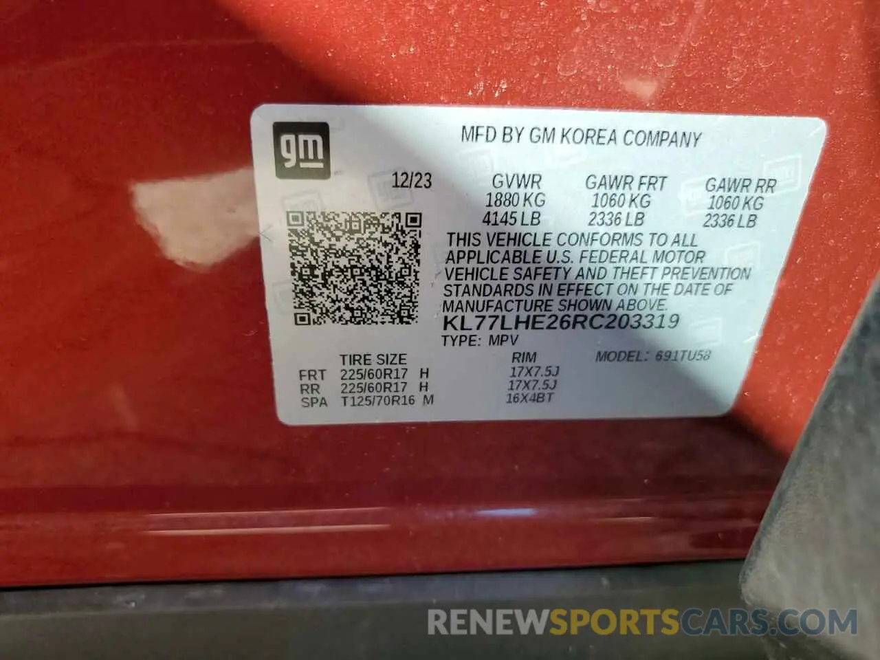13 Photograph of a damaged car KL77LHE26RC203319 CHEVROLET TRAX 2024