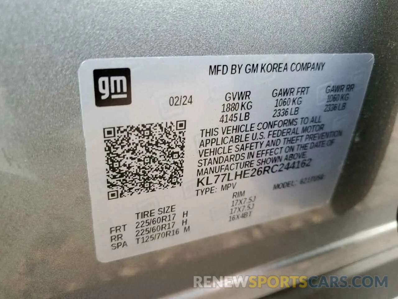 13 Photograph of a damaged car KL77LHE26RC244162 CHEVROLET TRAX 2024