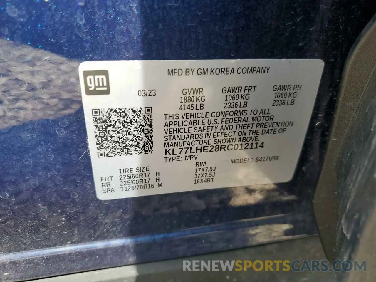 13 Photograph of a damaged car KL77LHE28RC012114 CHEVROLET TRAX 2024