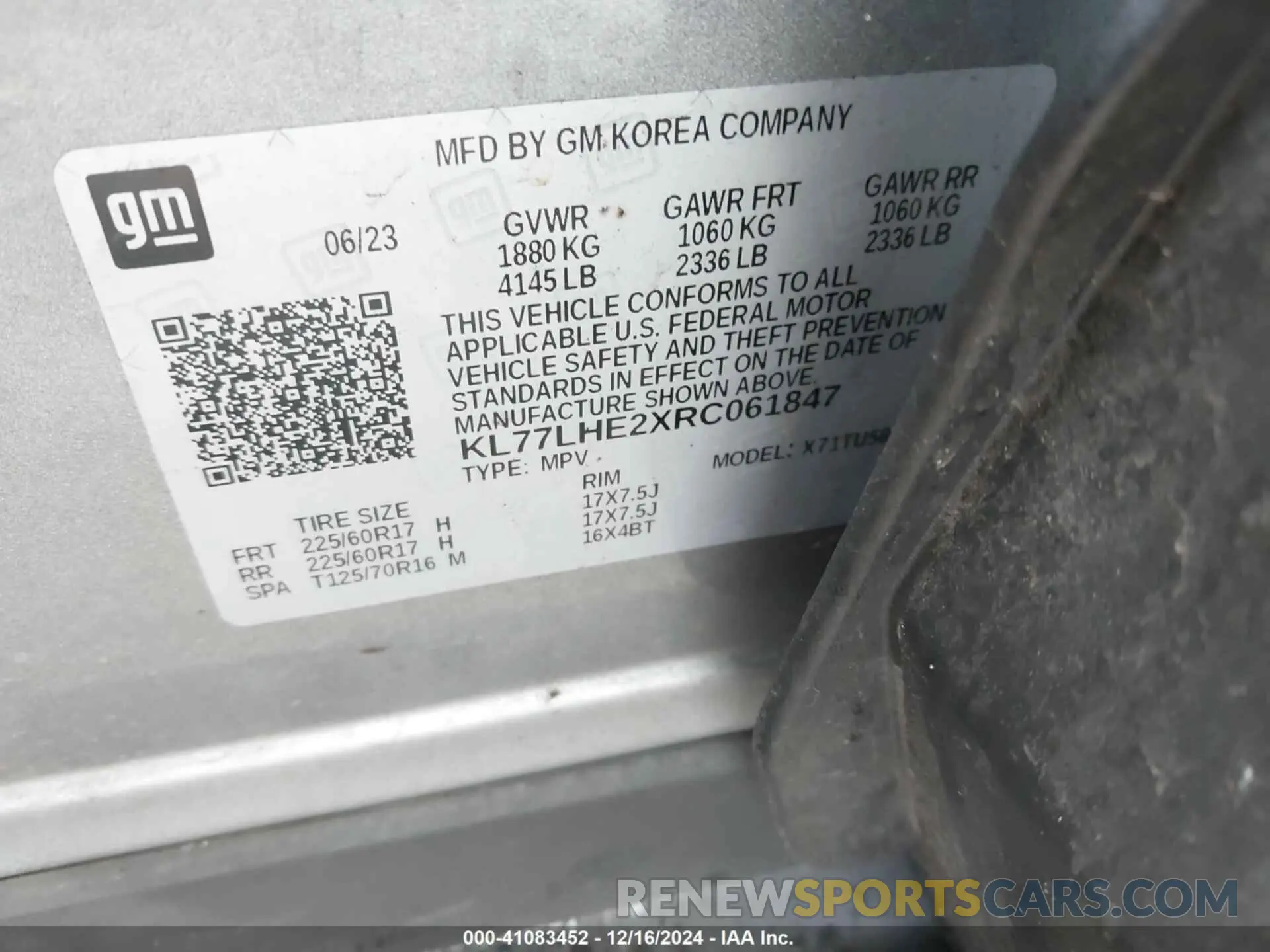 9 Фотография поврежденного автомобиля KL77LHE2XRC061847 CHEVROLET TRAX 2024