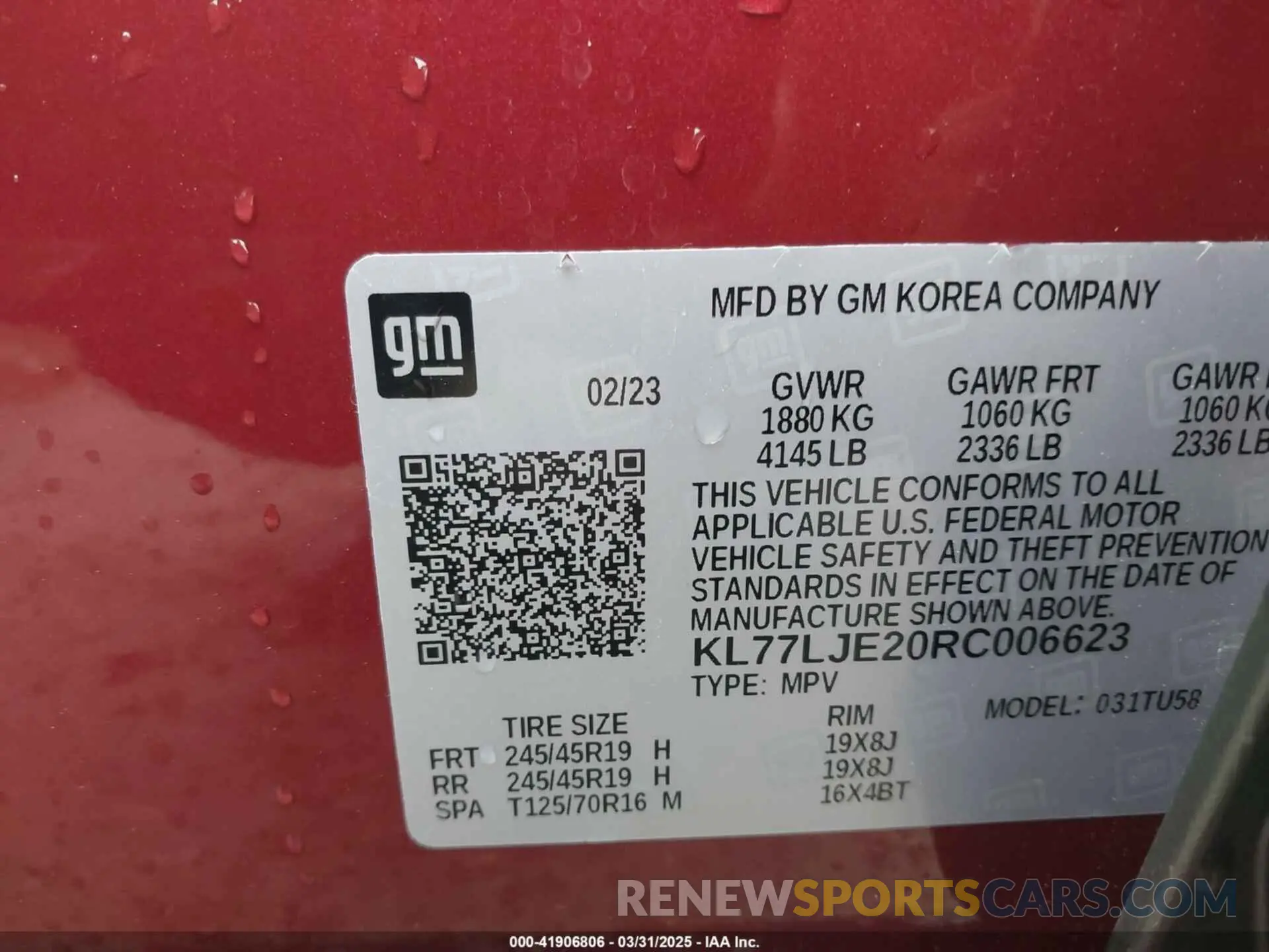 9 Фотография поврежденного автомобиля KL77LJE20RC006623 CHEVROLET TRAX 2024