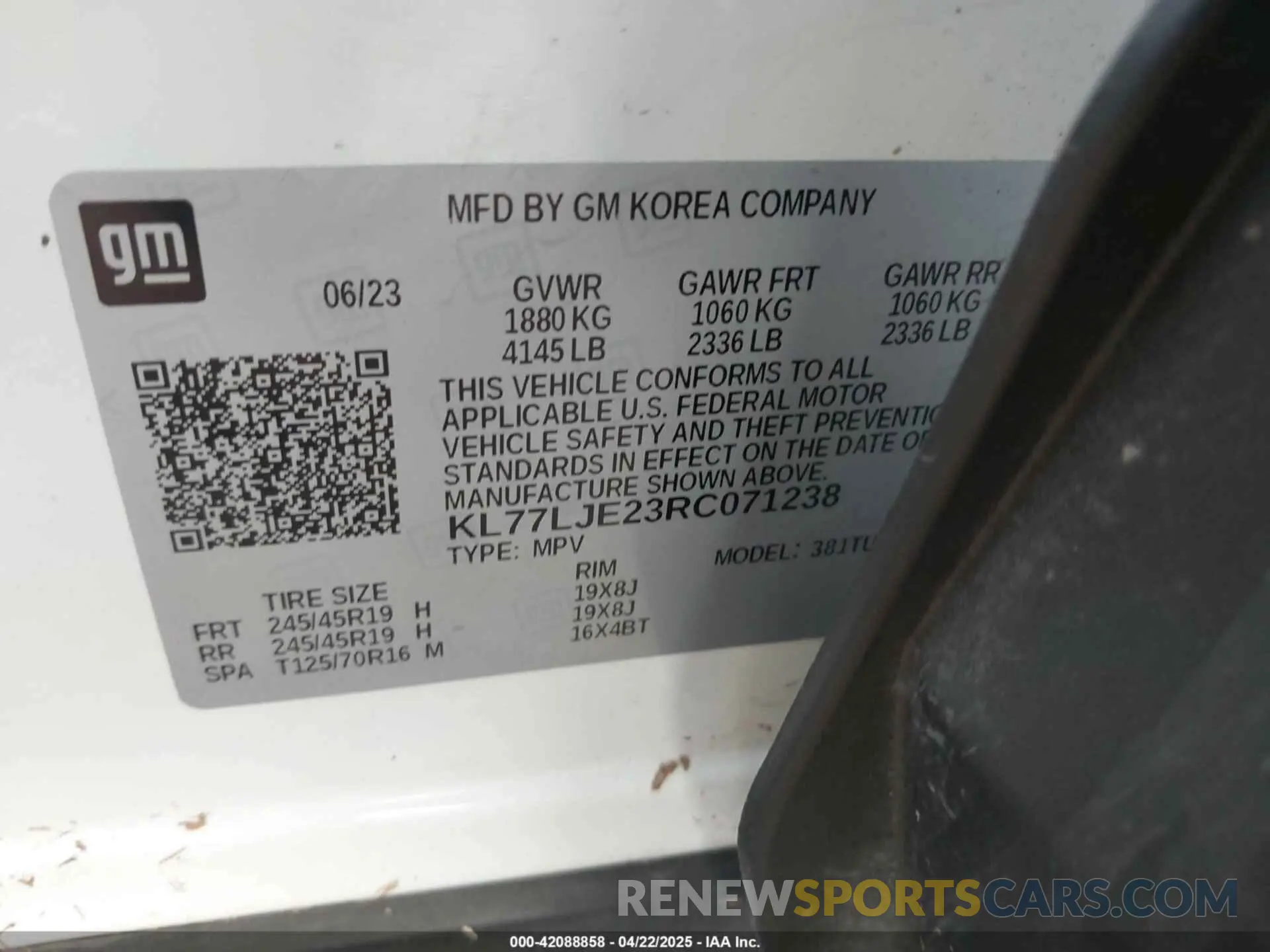 9 Фотография поврежденного автомобиля KL77LJE23RC071238 CHEVROLET TRAX 2024