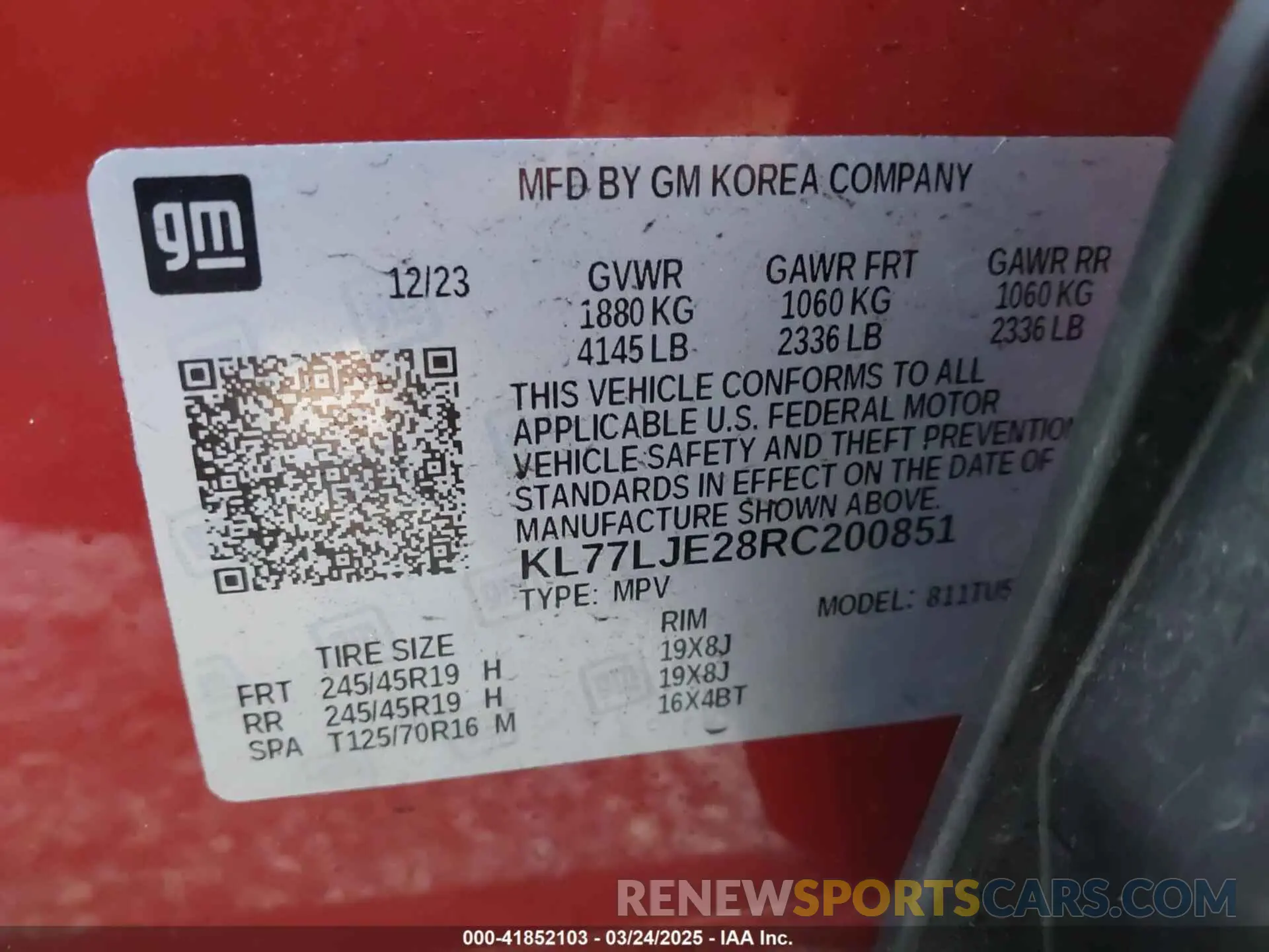9 Photograph of a damaged car KL77LJE28RC200851 CHEVROLET TRAX 2024