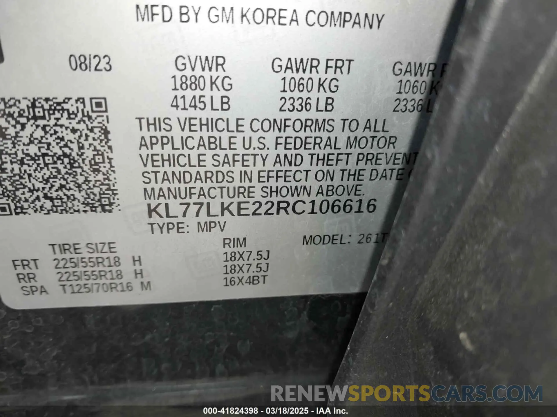 9 Фотография поврежденного автомобиля KL77LKE22RC106616 CHEVROLET TRAX 2024
