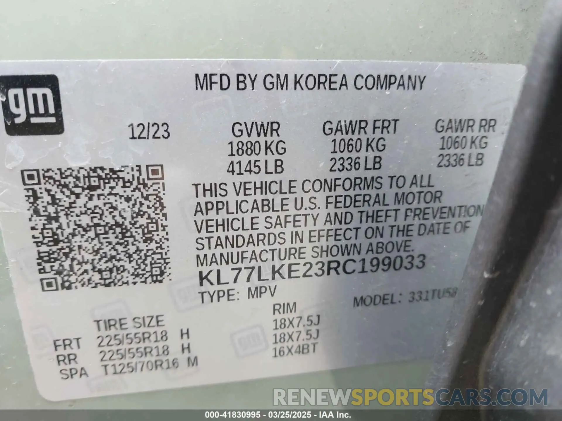 9 Фотография поврежденного автомобиля KL77LKE23RC199033 CHEVROLET TRAX 2024